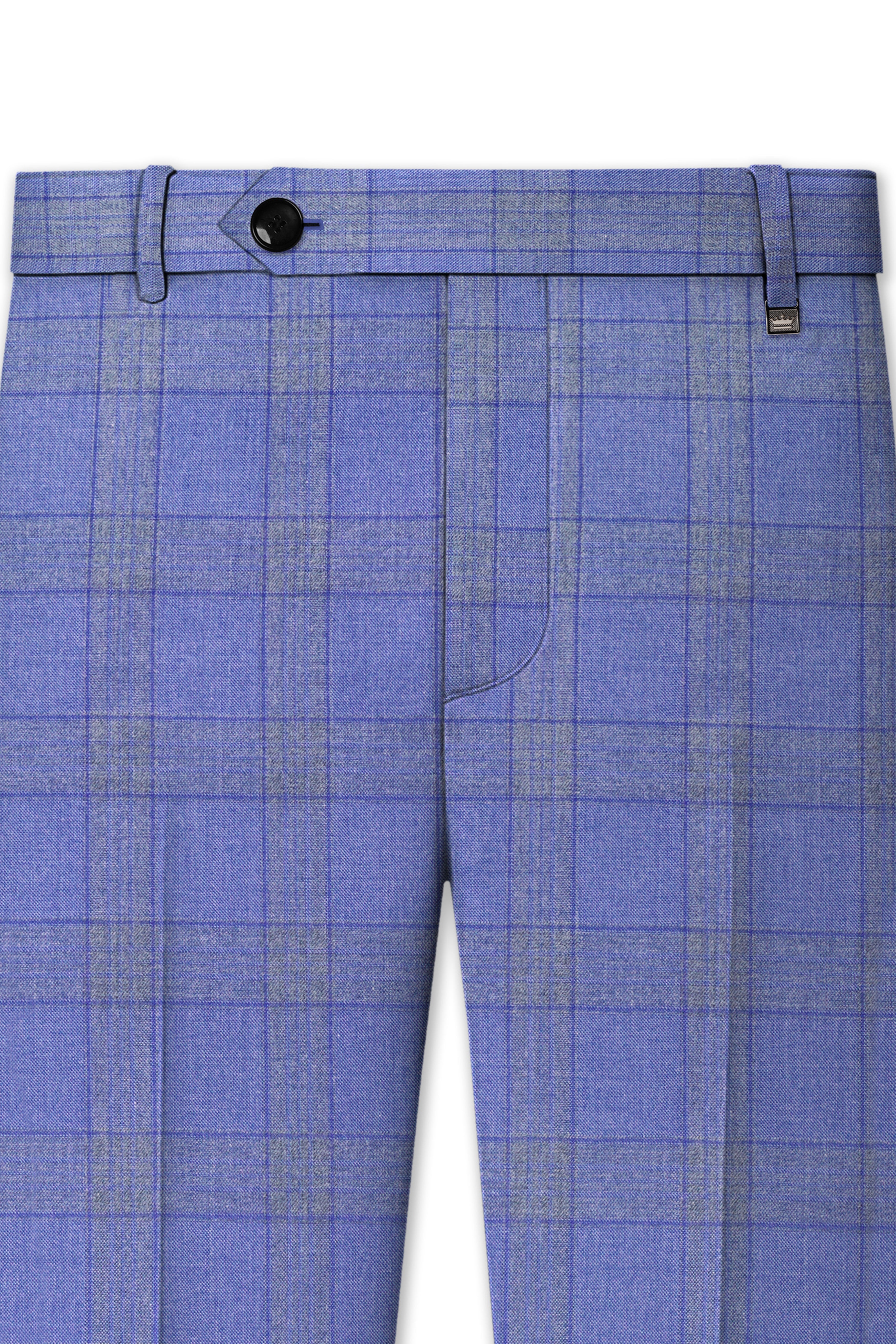 Cobalt-Scampi Blue Plaid Wool Rich Cross Placket Bandhgala Suit