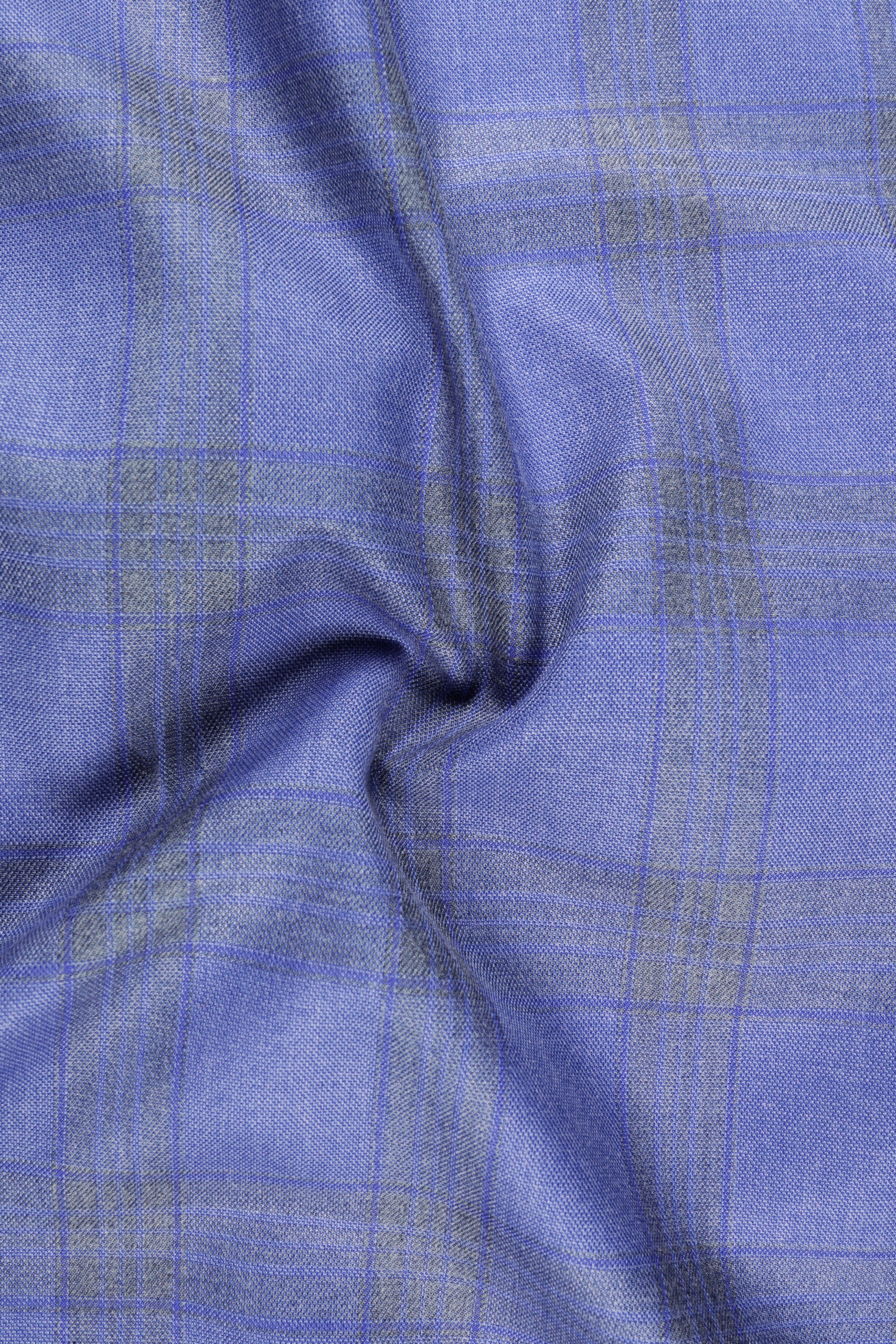 Cobalt-Scampi Blue Plaid Wool Rich Cross Placket Bandhgala Suit