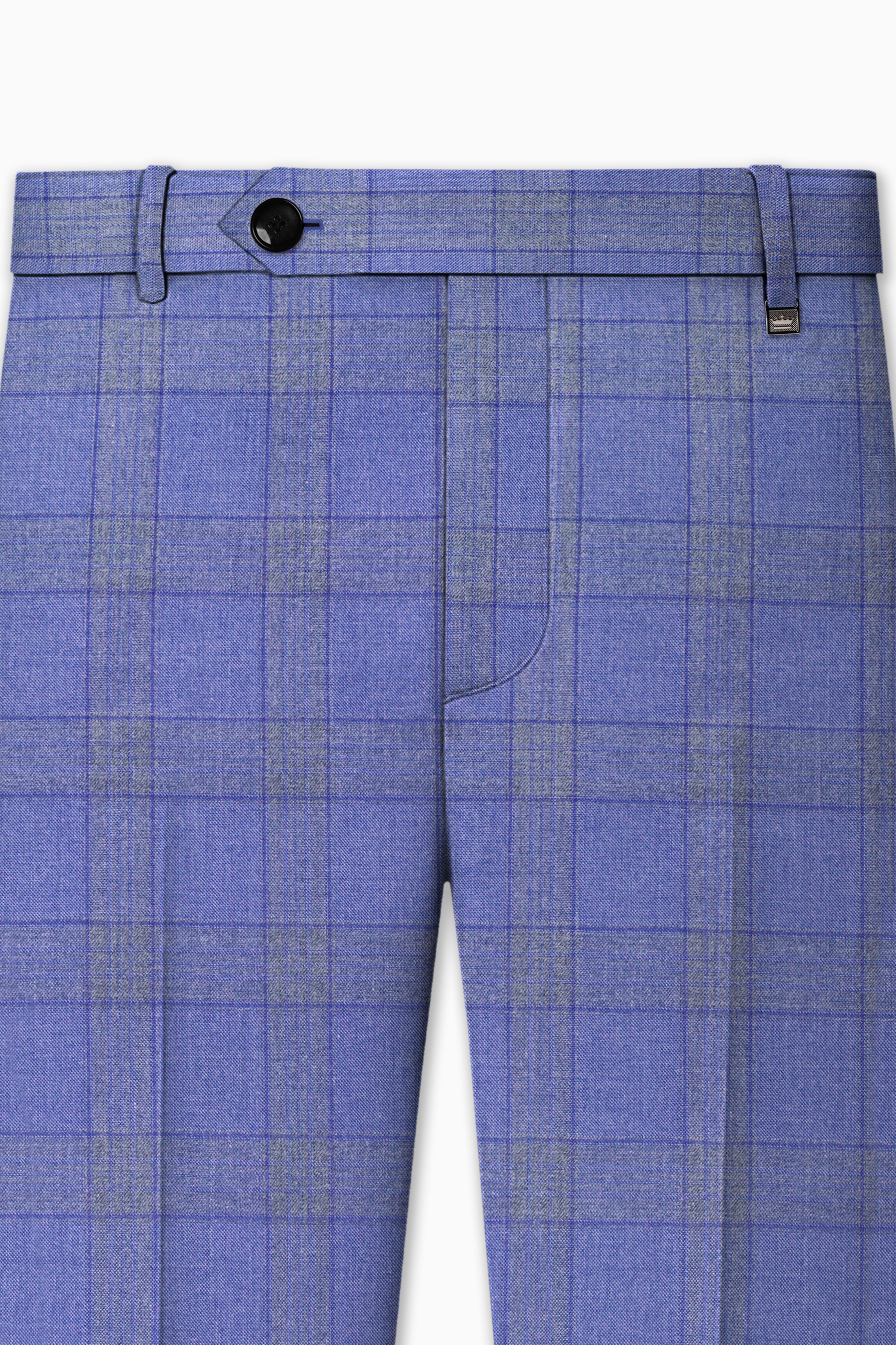 Cobalt-Scampi Blue Plaid Wool Rich Bandhgala Suit