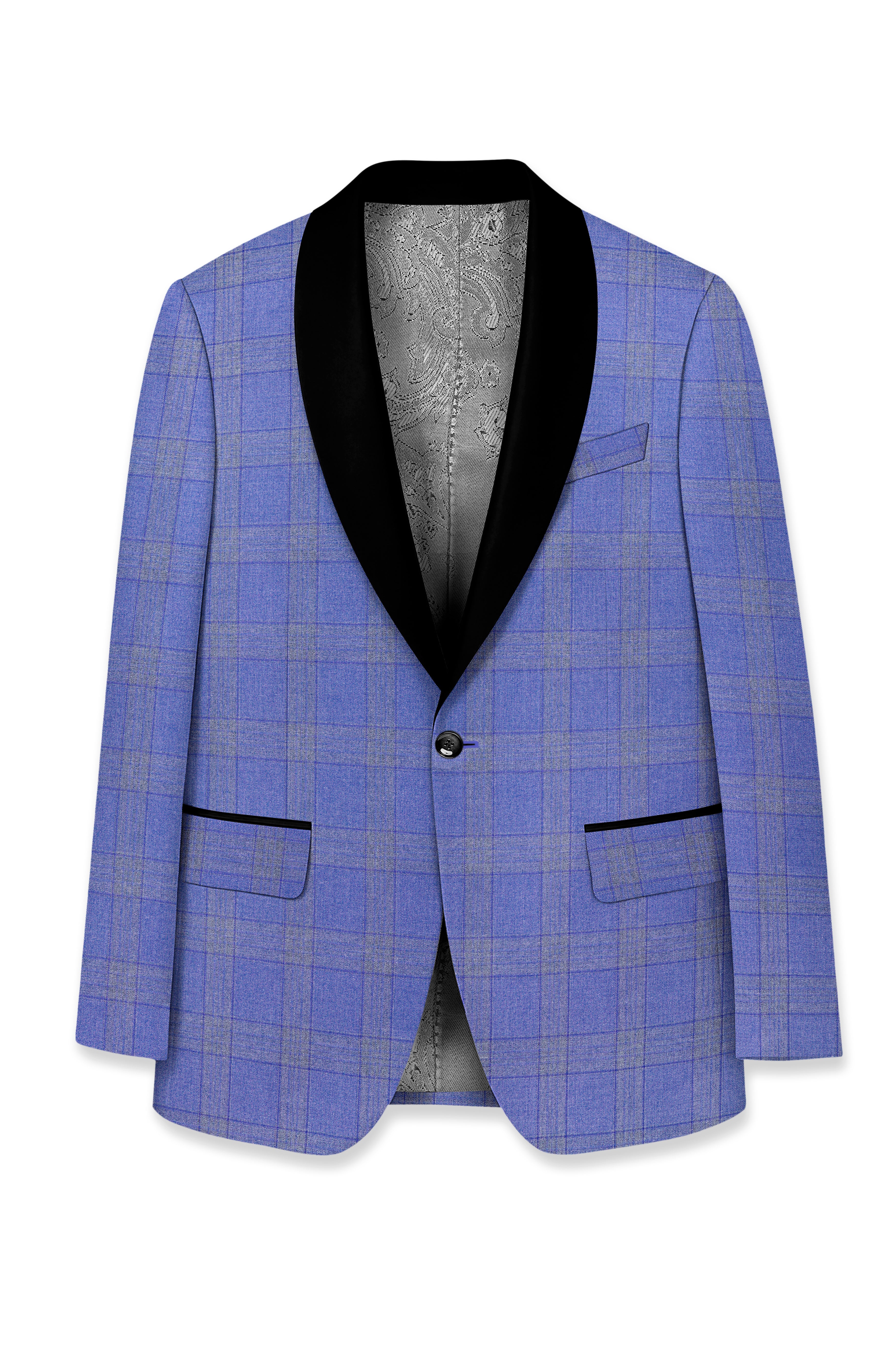 Cobalt-Scampi Blue Plaid Wool Rich Tuxedo Suit