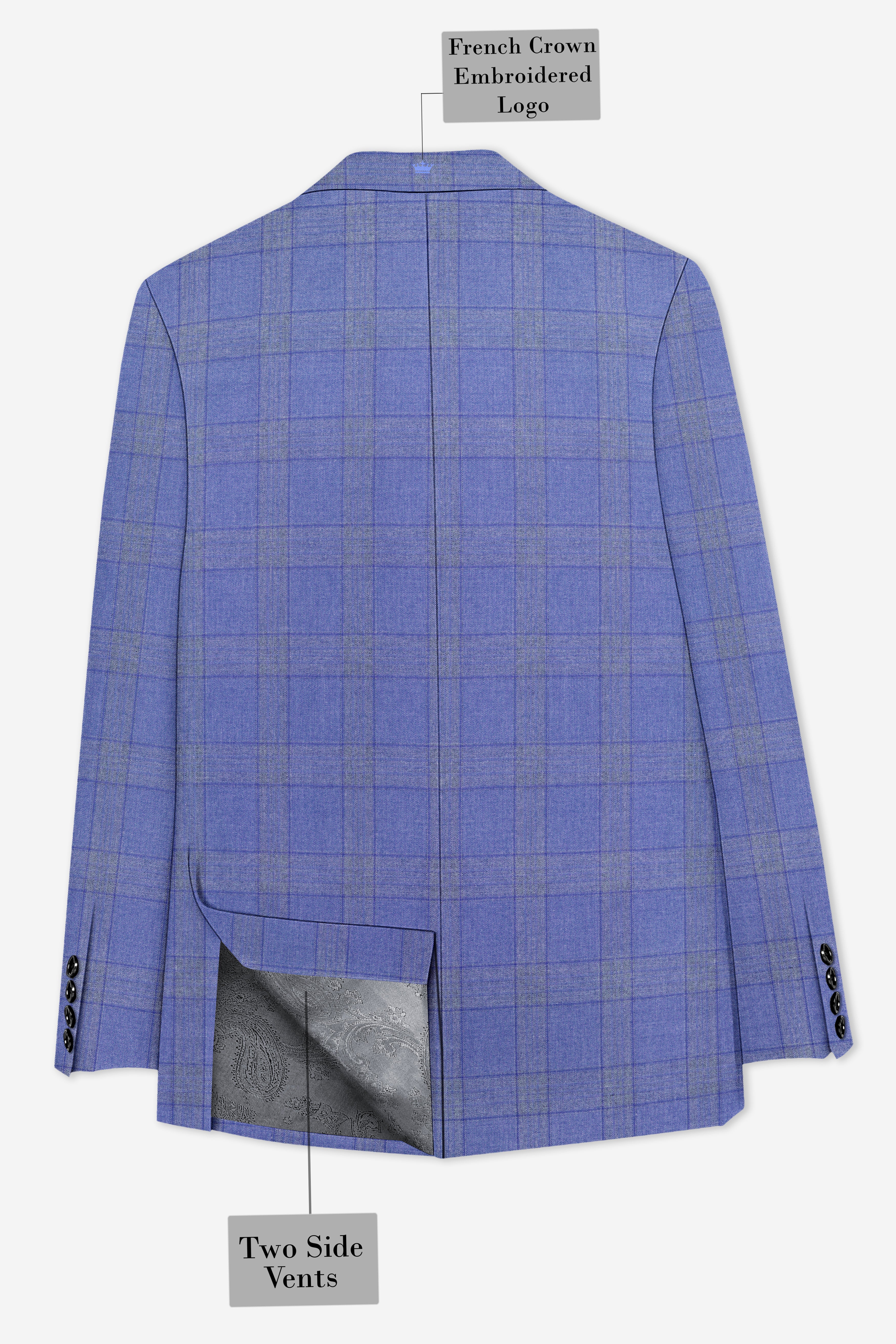 Cobalt-Scampi Blue Plaid Wool Rich Peak Lapel Tuxedo Suit