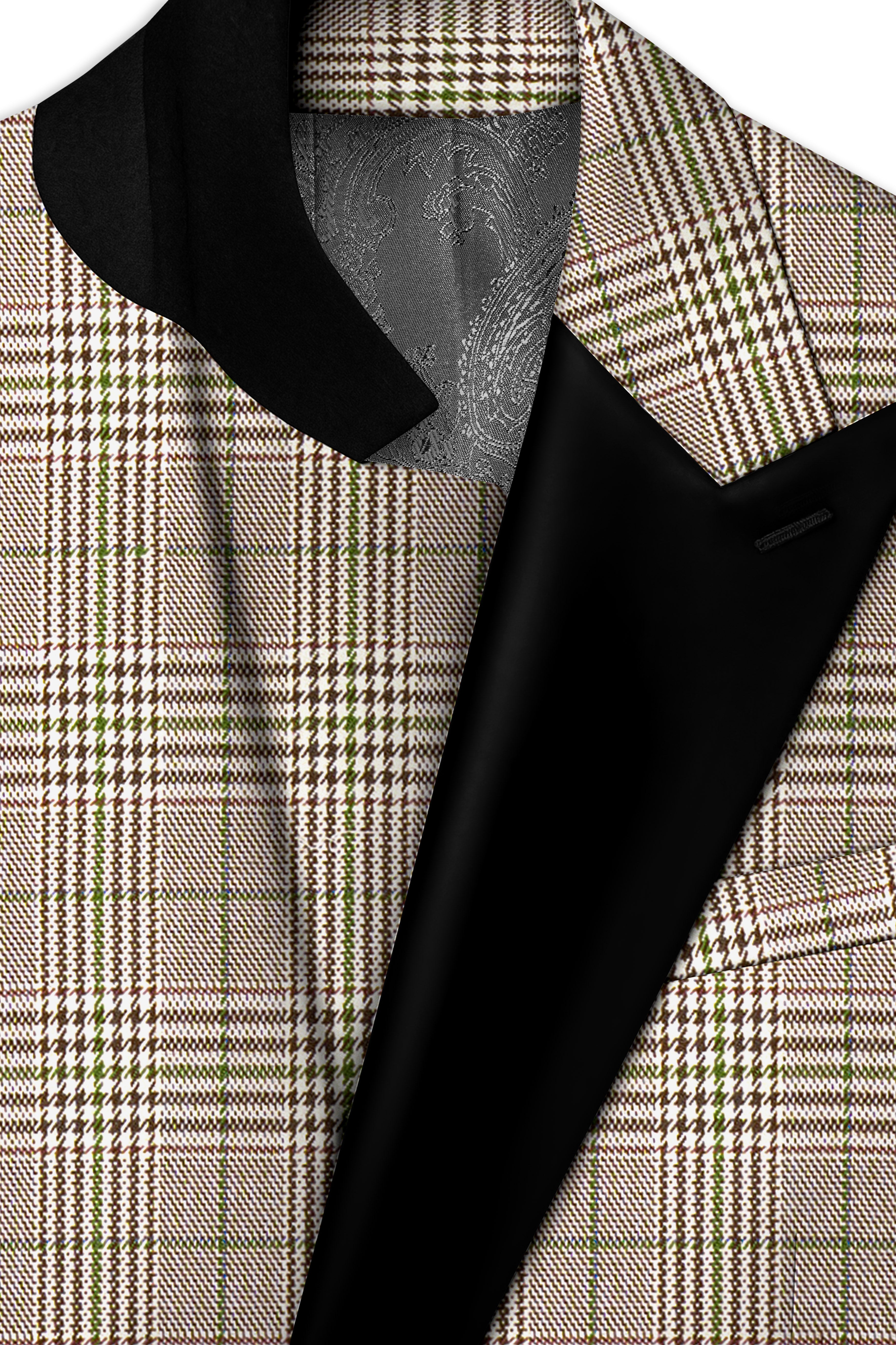 Nawab-Tundora Brown Plaid Wool Rich Peak Lapel Tuxedo Suit