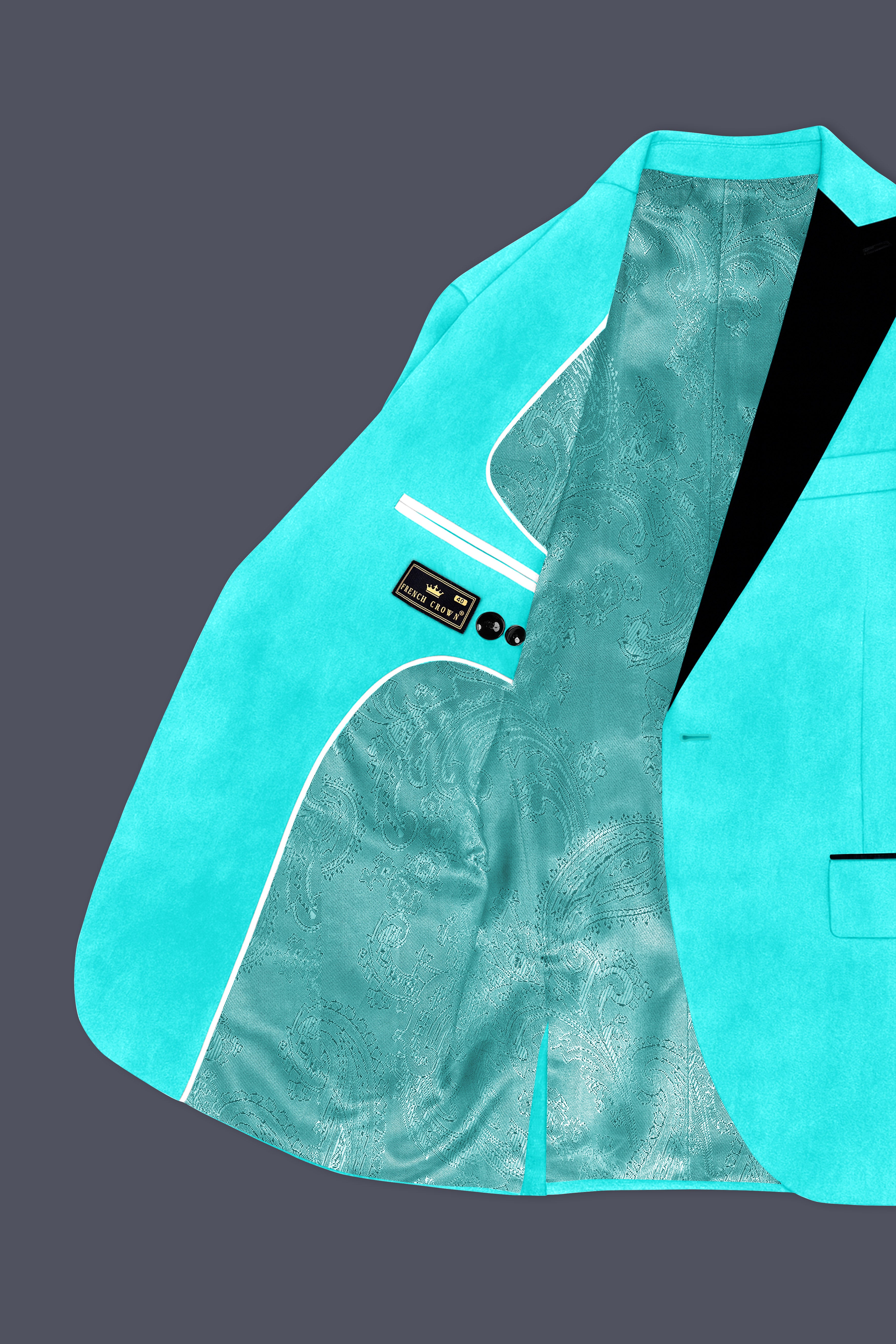 Sovereign-Turquoise Blue Velvet Peak Lapel Tuxedo Suit