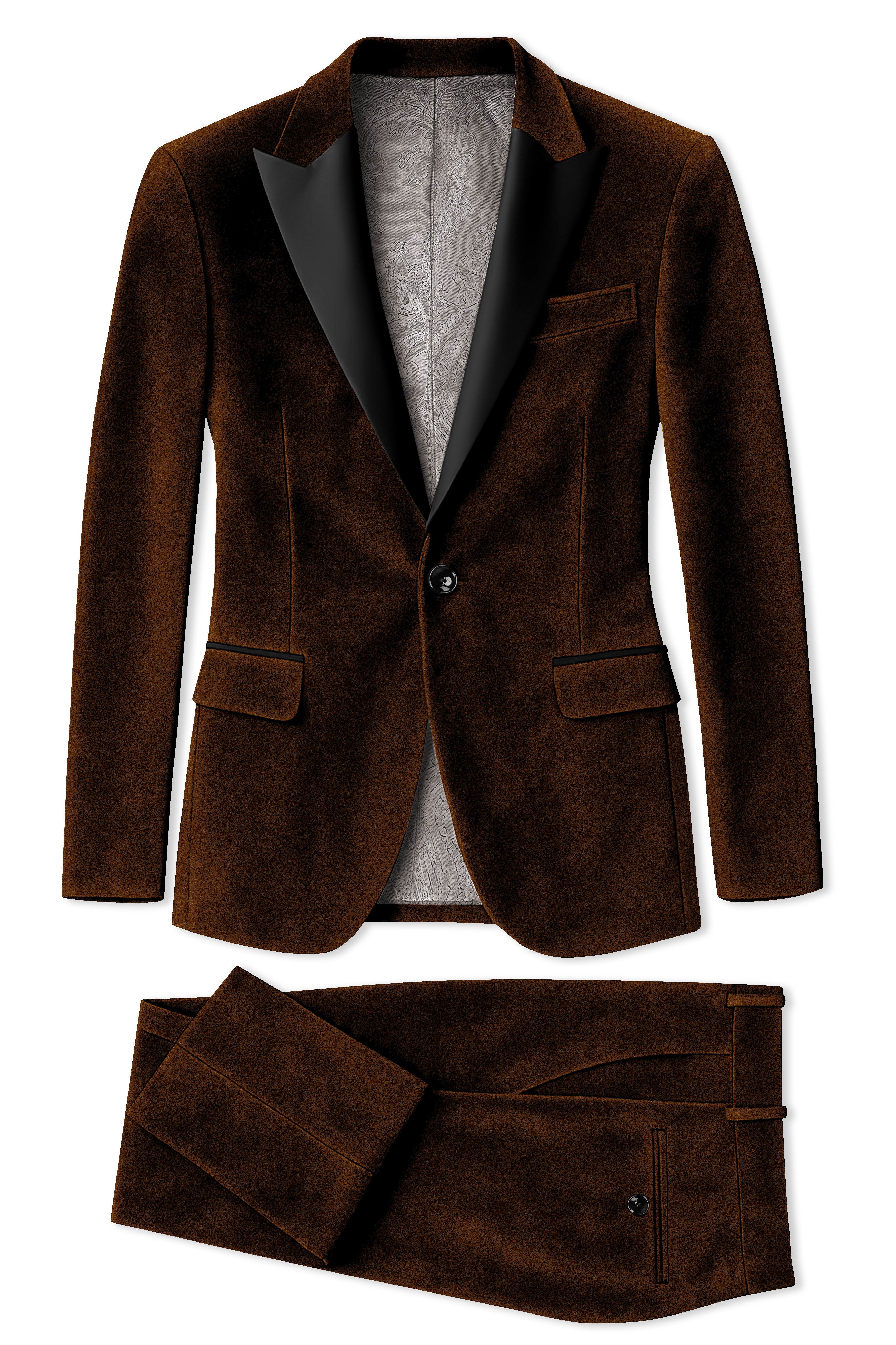 Torvex-Creole Brown Velvet Peak Lapel Tuxedo Suit ST5461-BKPL-36, ST5461-BKPL-38, ST5461-BKPL-40, ST5461-BKPL-42, ST5461-BKPL-44, ST5461-BKPL-46, ST5461-BKPL-48, ST5461-BKPL-50, ST5461-BKPL-52, ST5461-BKPL-54, ST5461-BKPL-56, ST5461-BKPL-58, ST5461-BKPL-60
