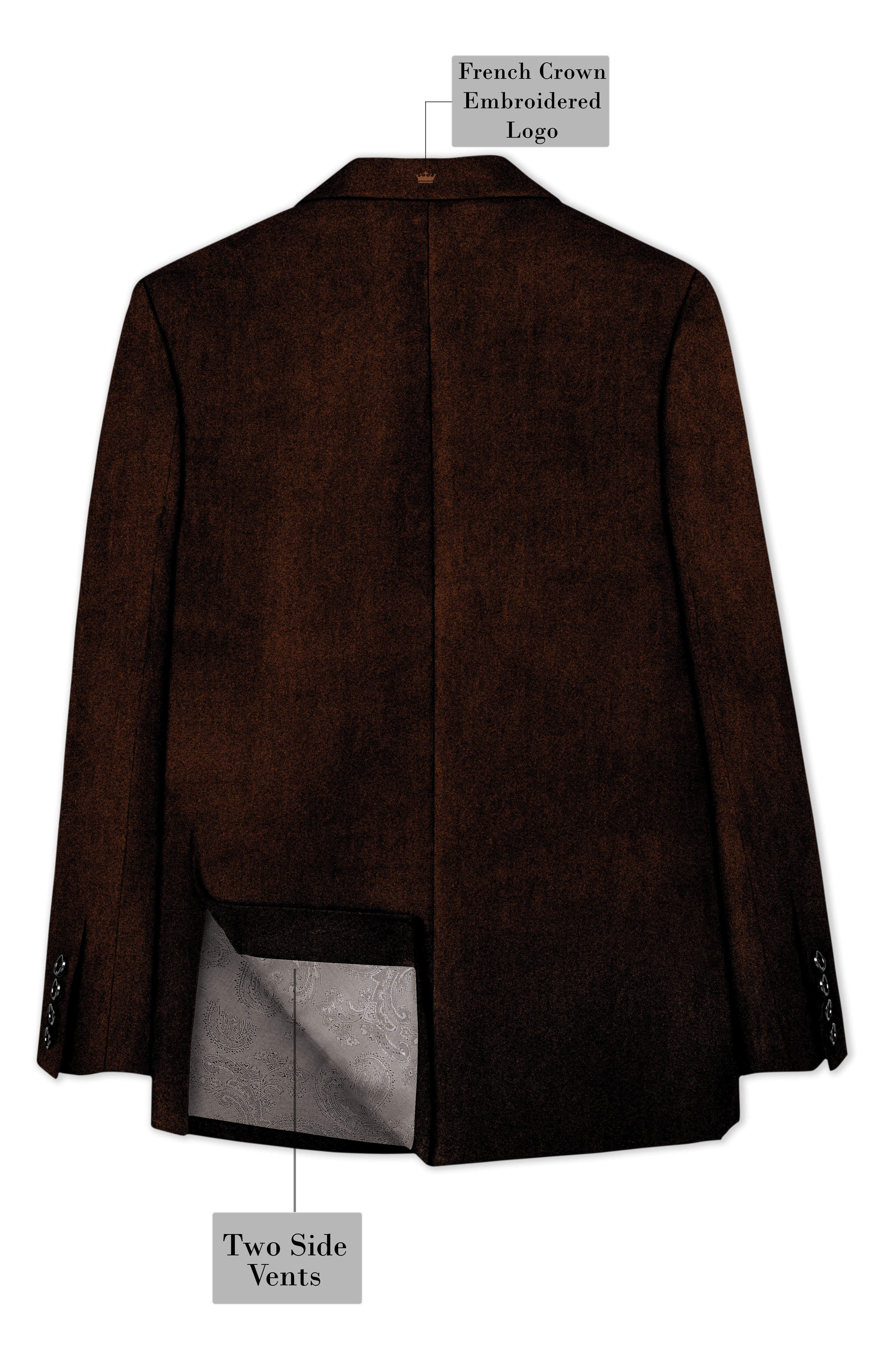 Torvex-Creole Brown Velvet Peak Lapel Tuxedo Suit ST5461-BKPL-36, ST5461-BKPL-38, ST5461-BKPL-40, ST5461-BKPL-42, ST5461-BKPL-44, ST5461-BKPL-46, ST5461-BKPL-48, ST5461-BKPL-50, ST5461-BKPL-52, ST5461-BKPL-54, ST5461-BKPL-56, ST5461-BKPL-58, ST5461-BKPL-60
