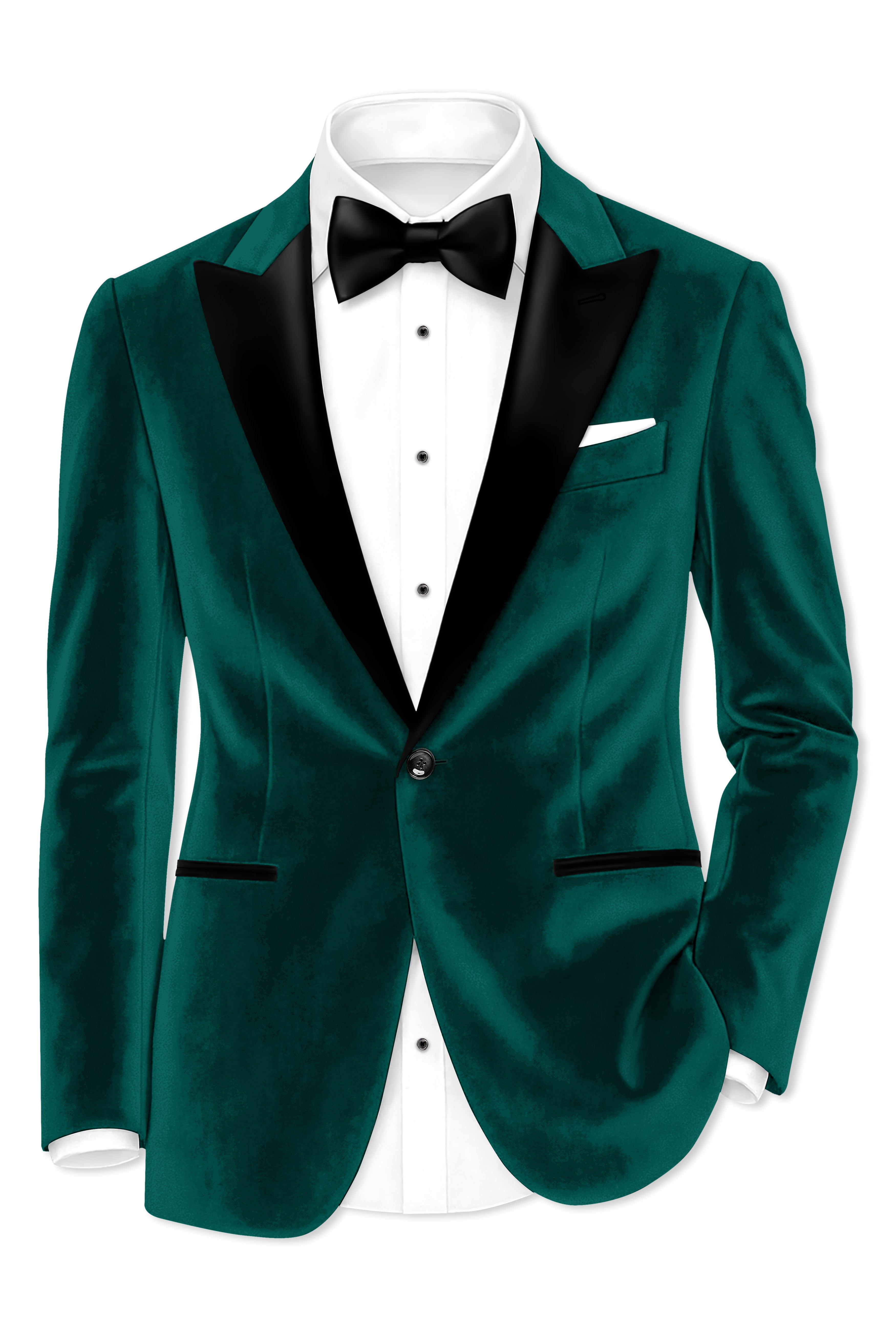 Lagoon-Teal Green Velvet Peak Lapel Tuxedo Suit