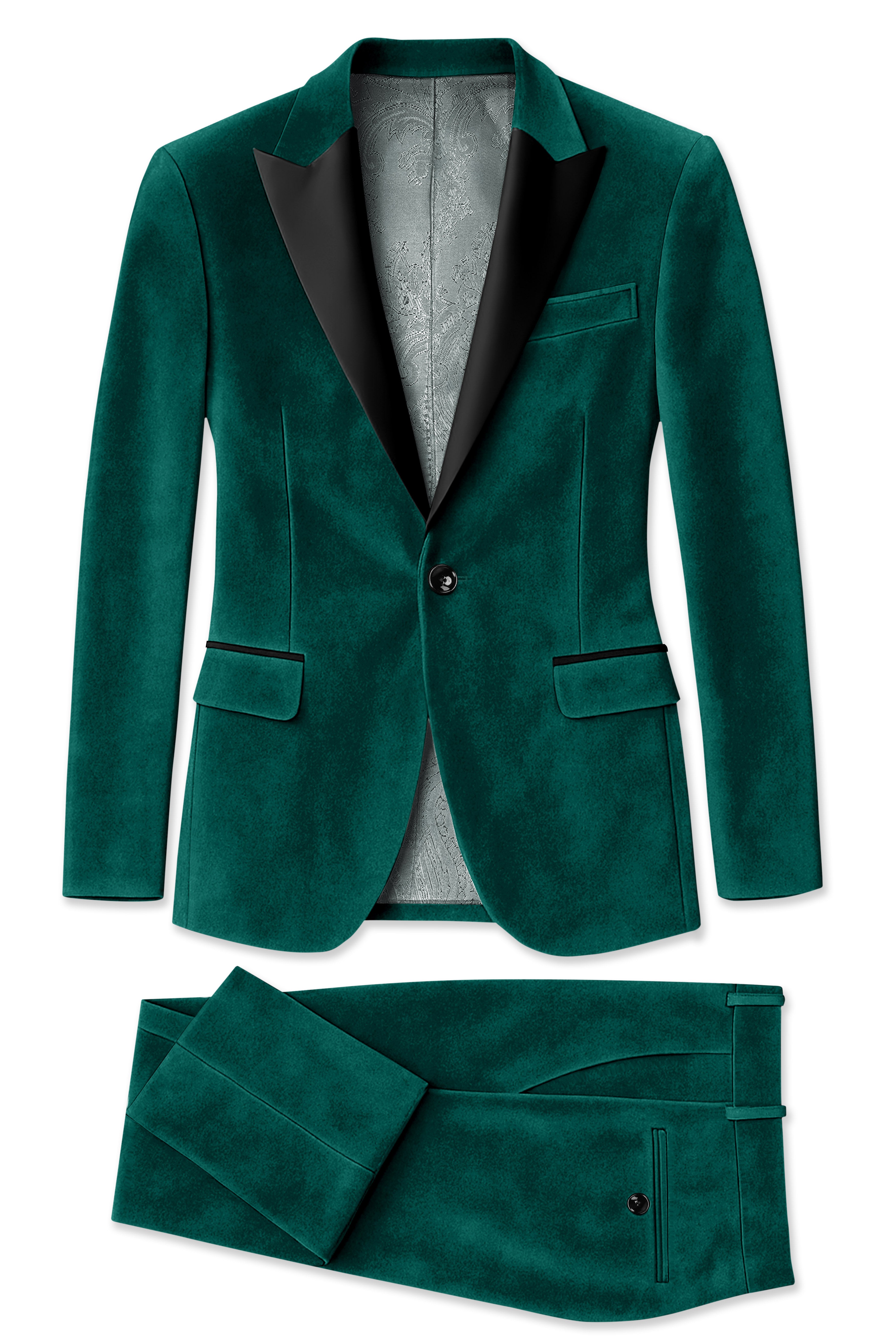Lagoon-Teal Green Velvet Peak Lapel Tuxedo Suit