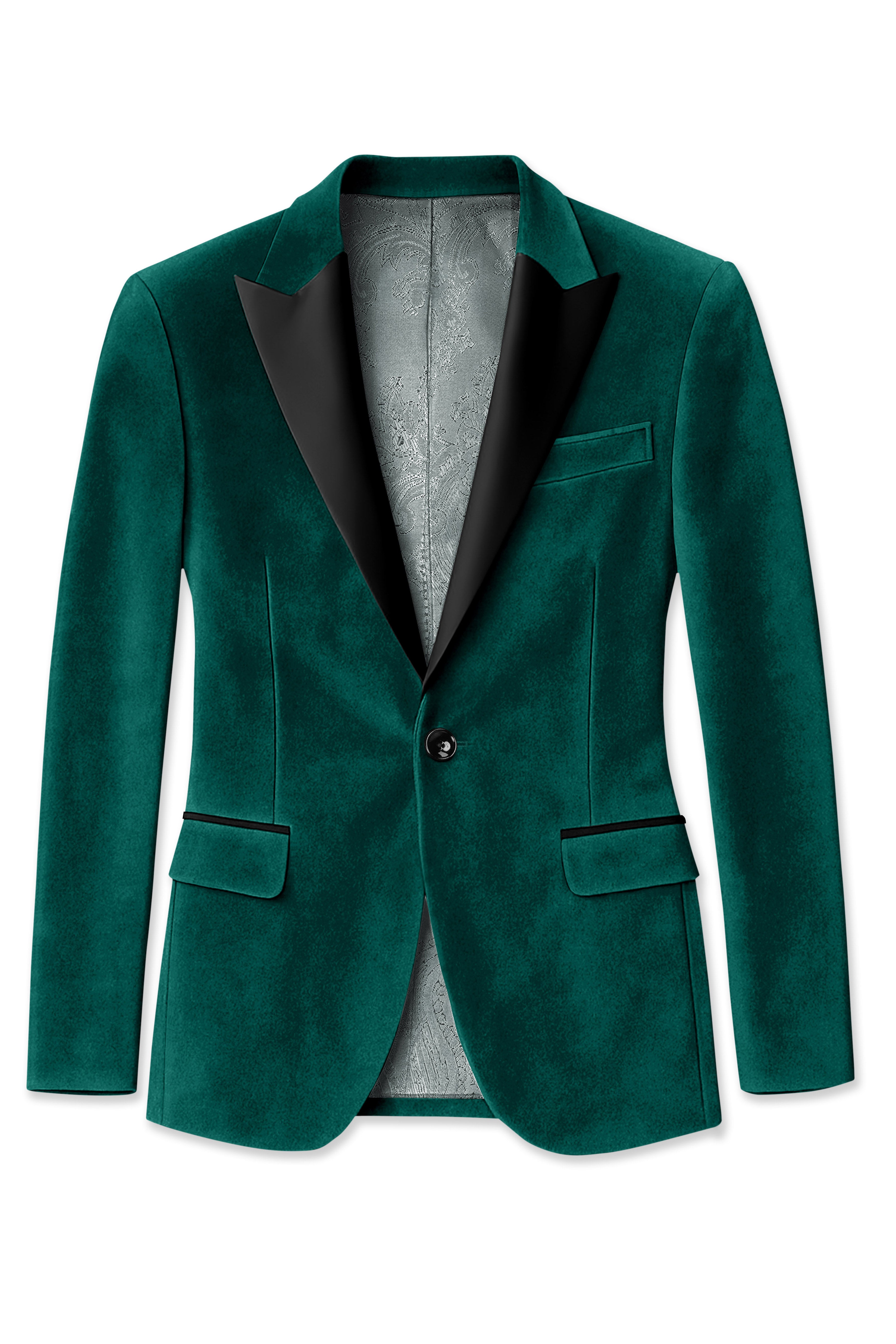 Lagoon-Teal Green Velvet Peak Lapel Tuxedo Suit