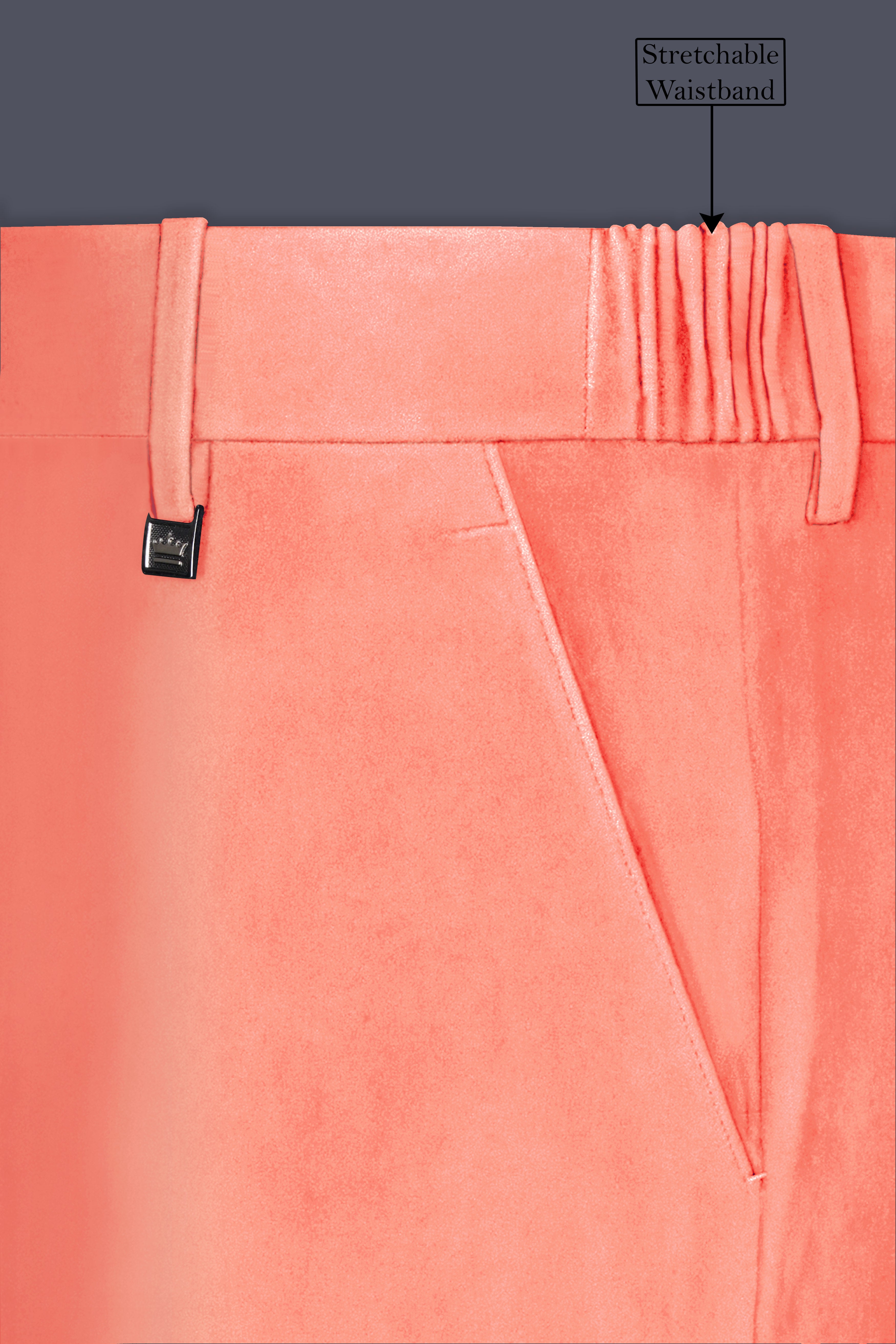 Zyron-Salmon Orange Velvet Peak Lapel Tuxedo Suit