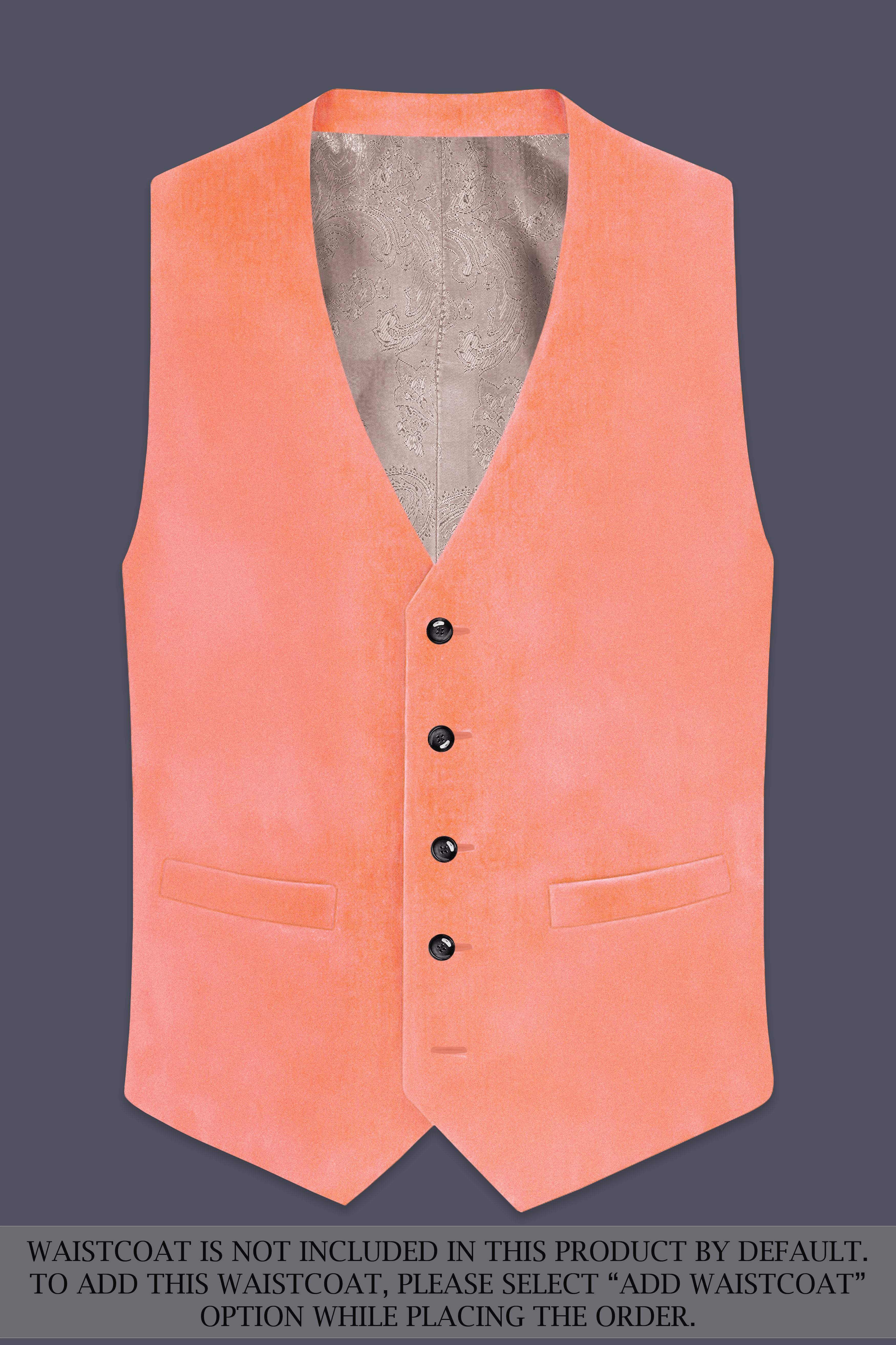 Zyron-Salmon Orange Velvet Peak Lapel Tuxedo Suit