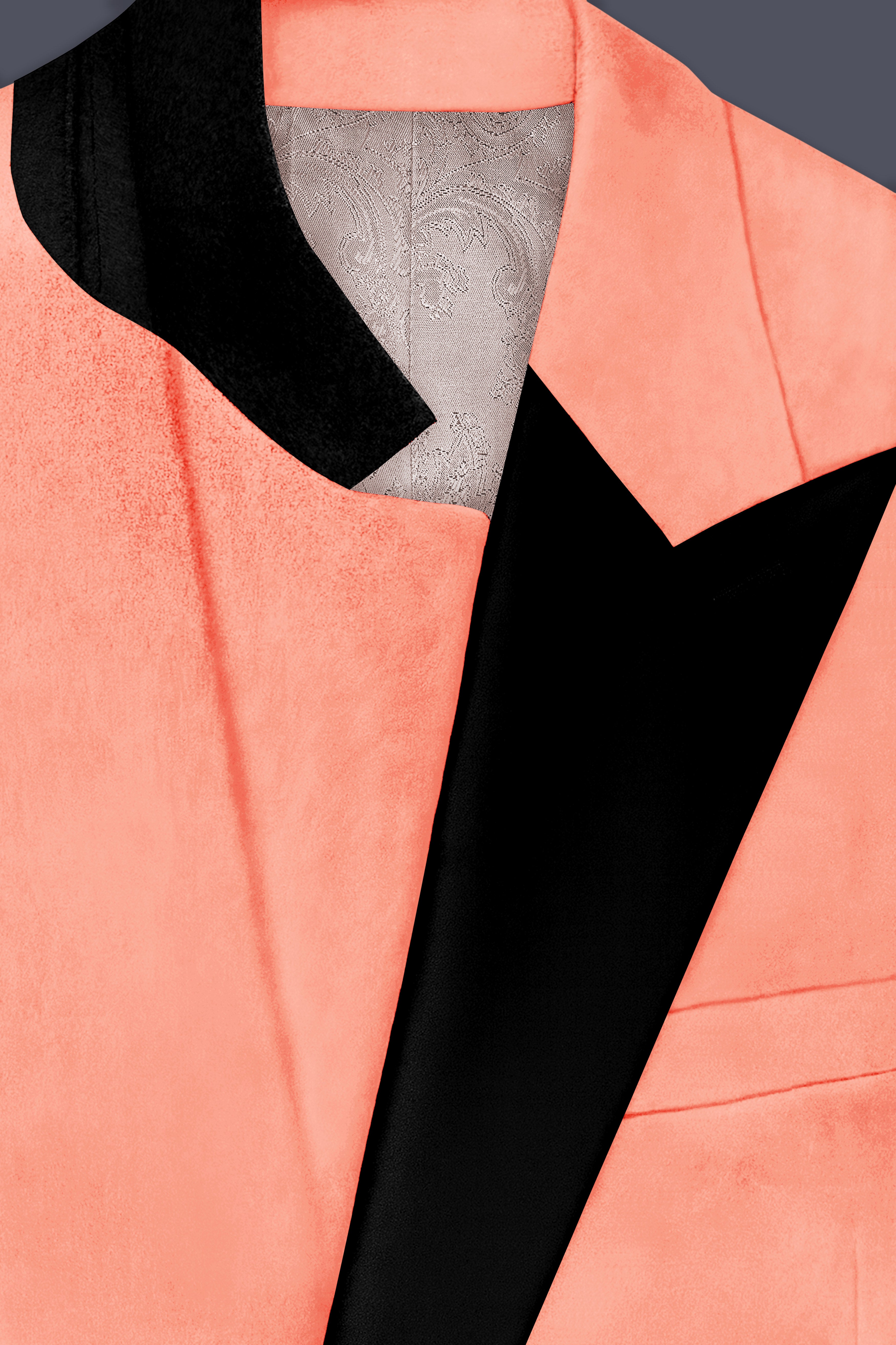 Zyron-Salmon Orange Velvet Peak Lapel Tuxedo Suit