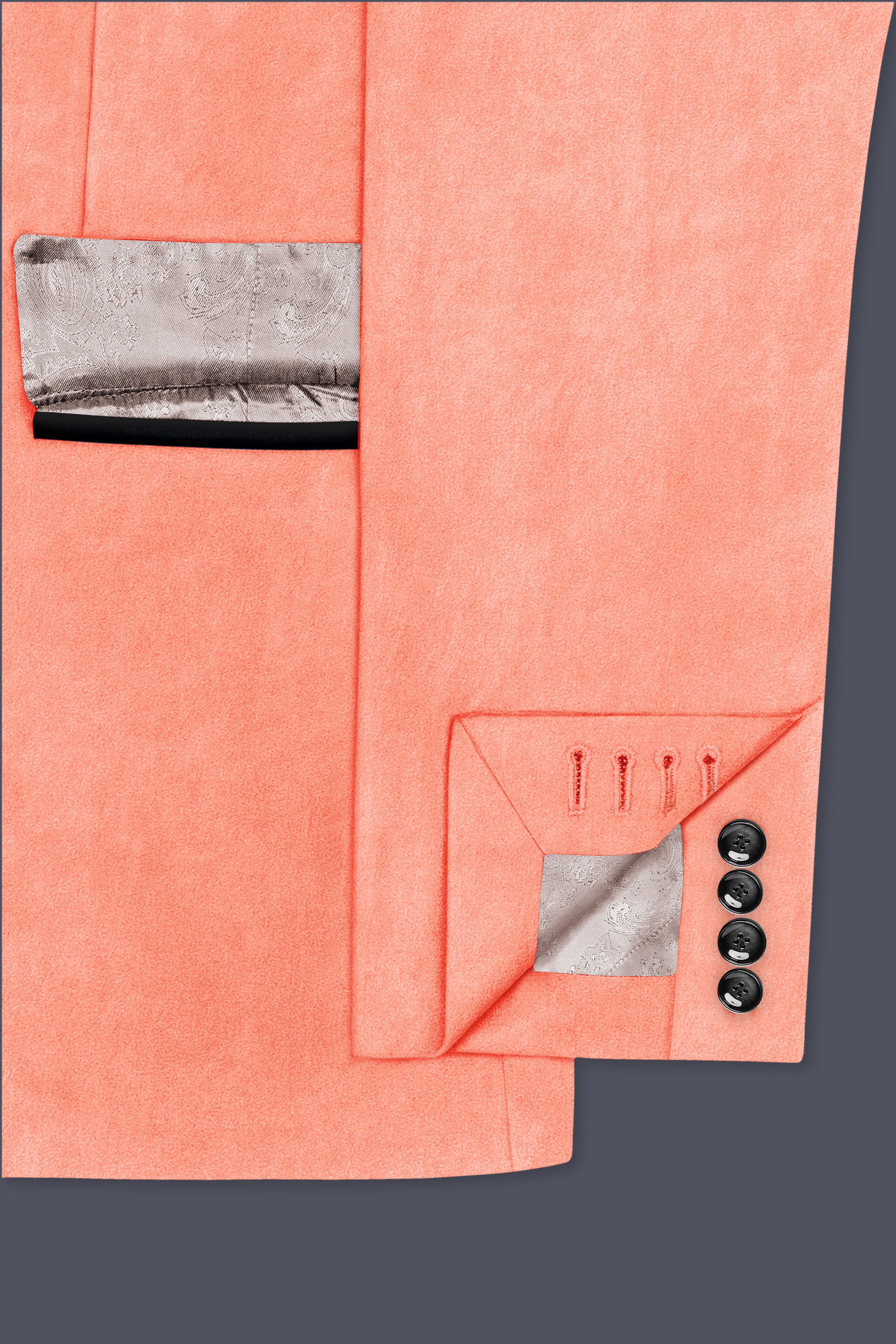Zyron-Salmon Orange Velvet Peak Lapel Tuxedo Suit