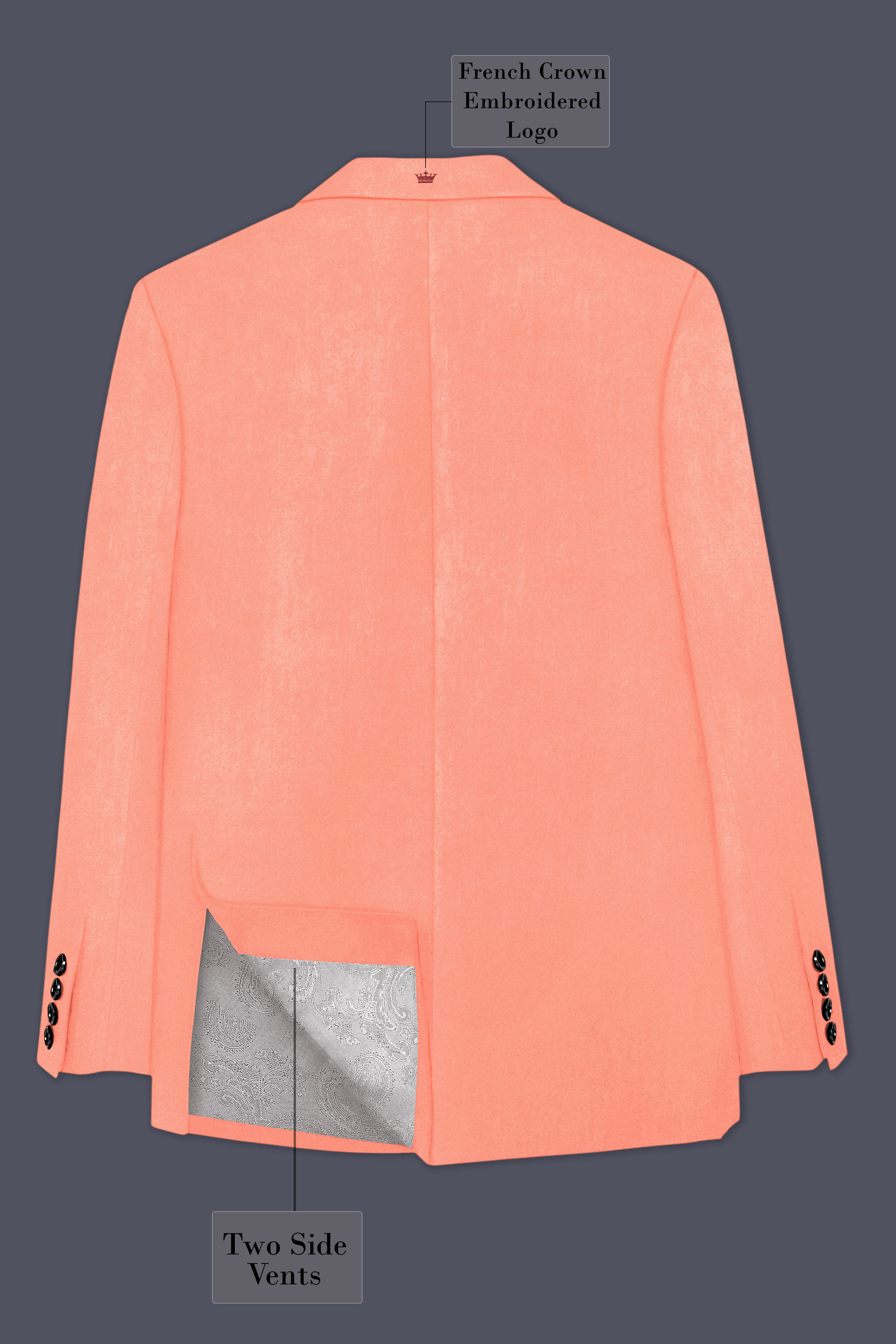 Zyron-Salmon Orange Velvet Peak Lapel Tuxedo Suit