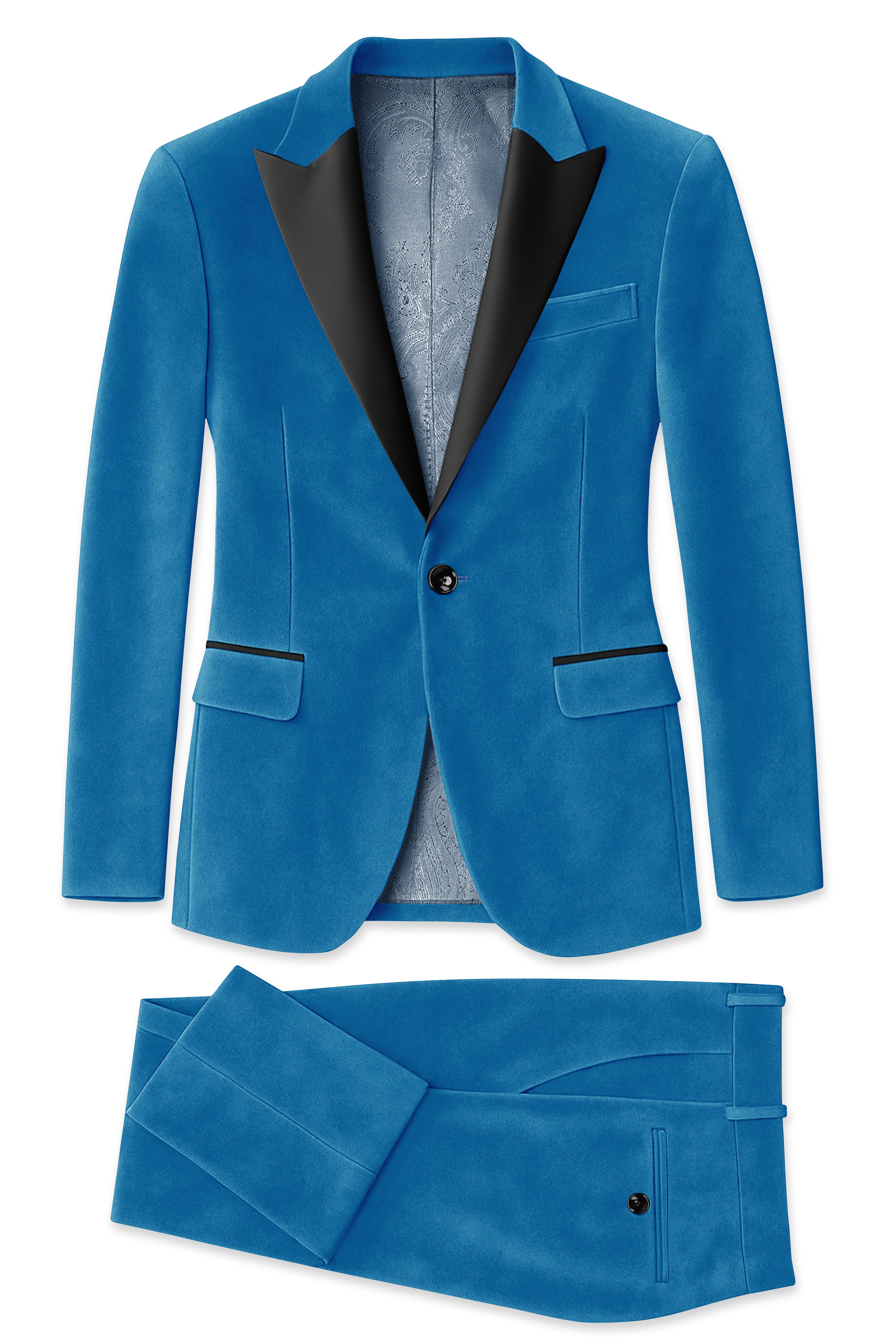 Orvian-Venice Blue Velvet Peak Lapel Tuxedo Suit