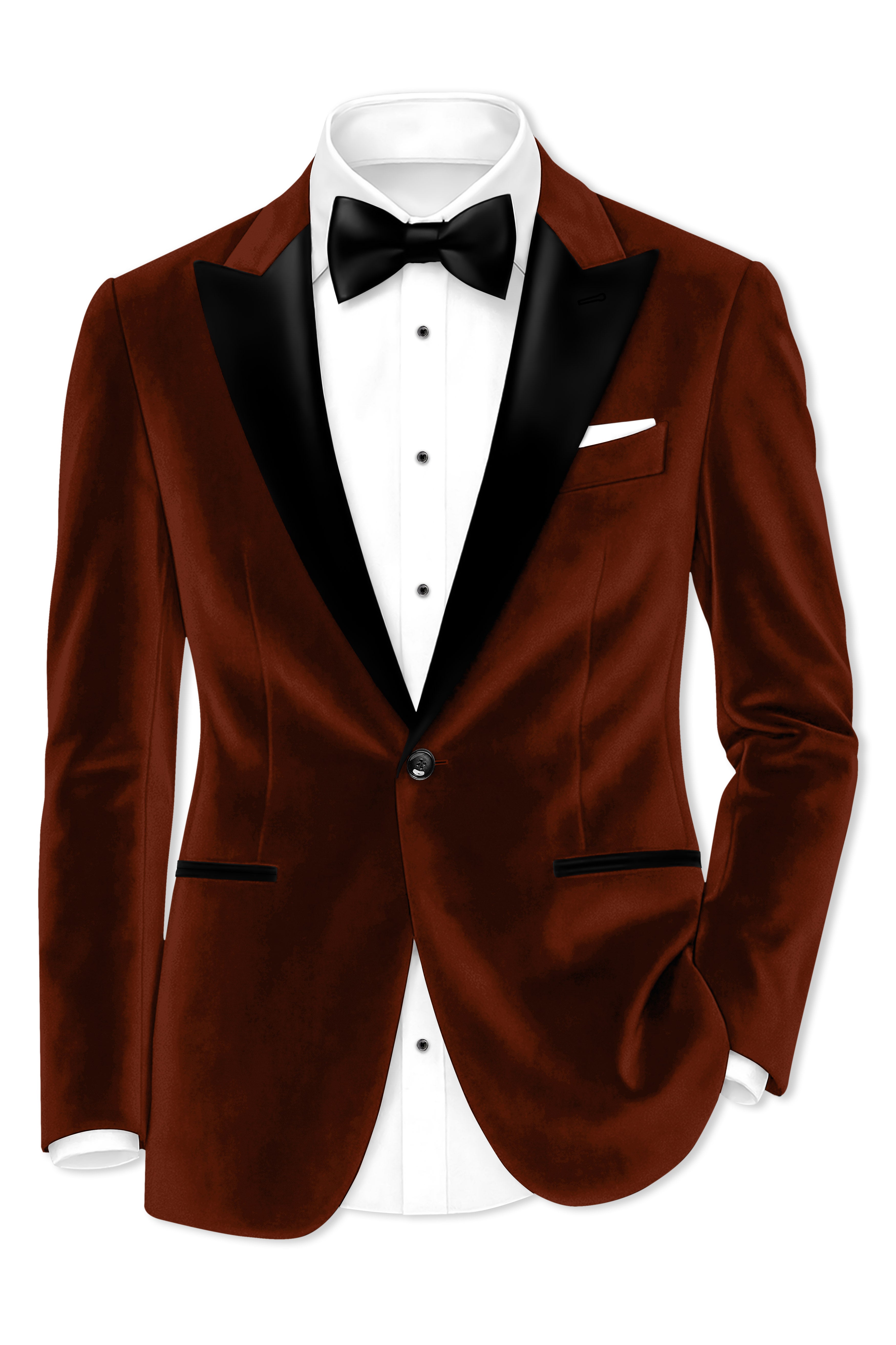 Eldor-Van Cleef Brown Velvet Peak Lapel Tuxedo Suit
