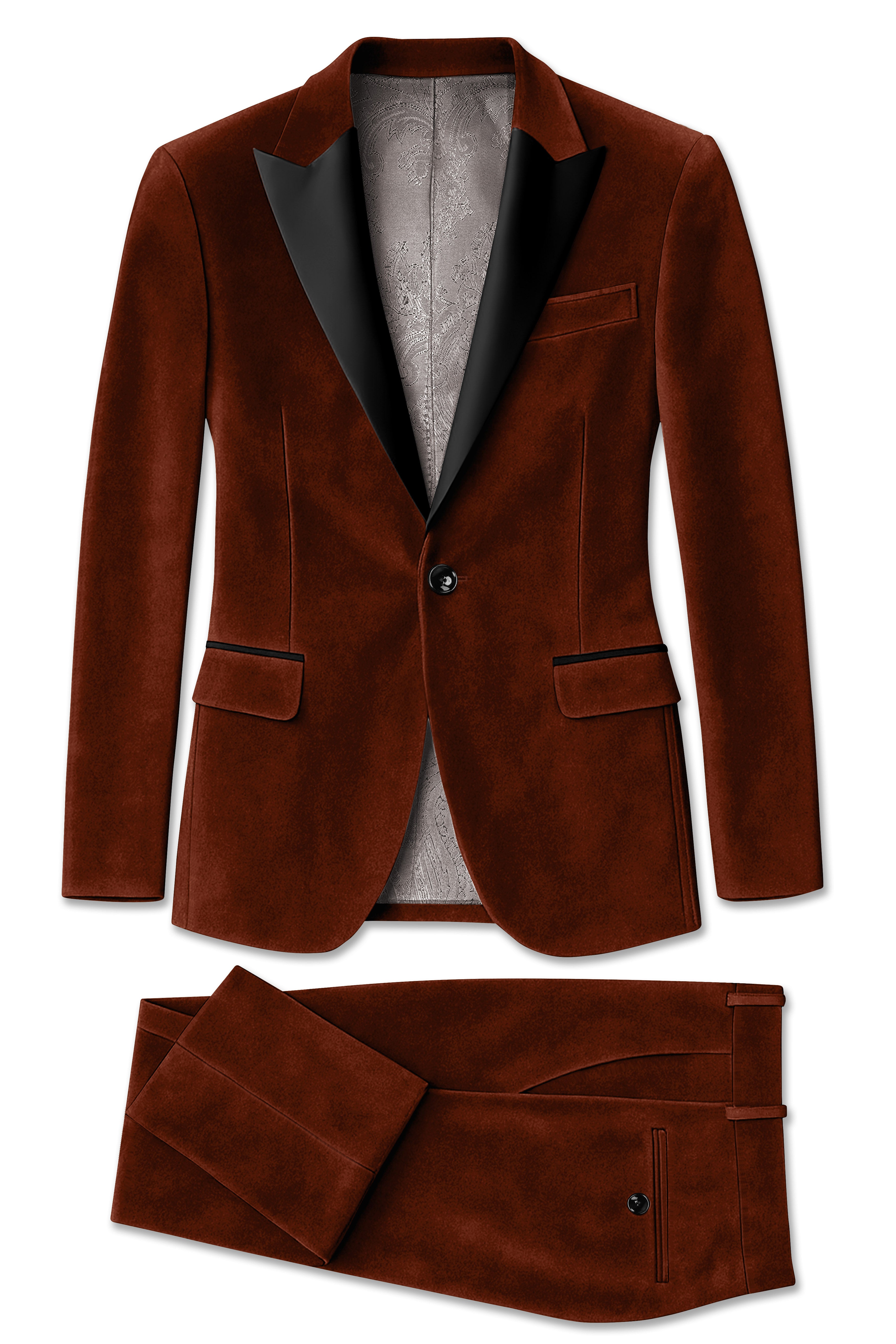 Eldor-Van Cleef Brown Velvet Peak Lapel Tuxedo Suit