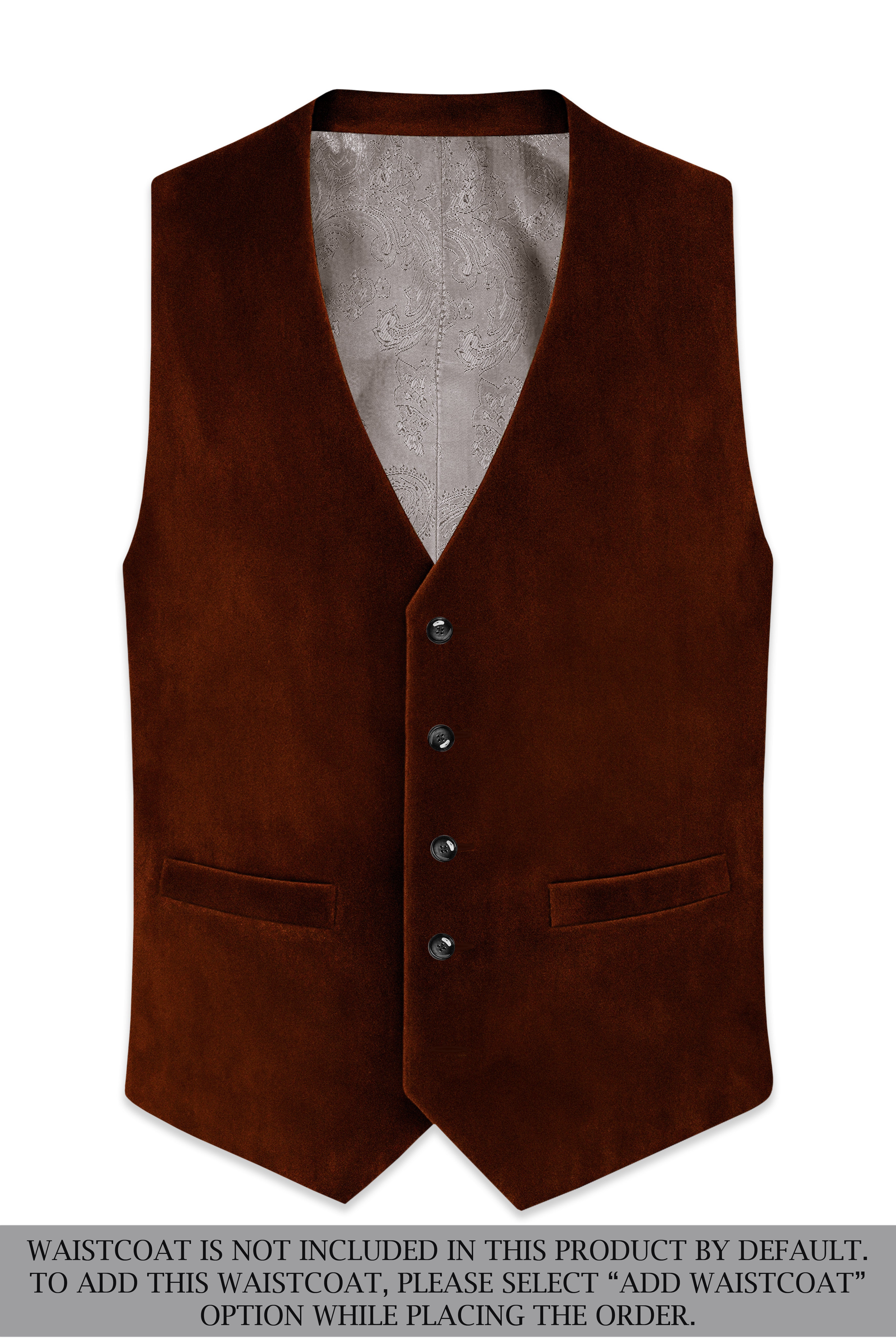 Eldor-Van Cleef Brown Velvet Peak Lapel Tuxedo Suit