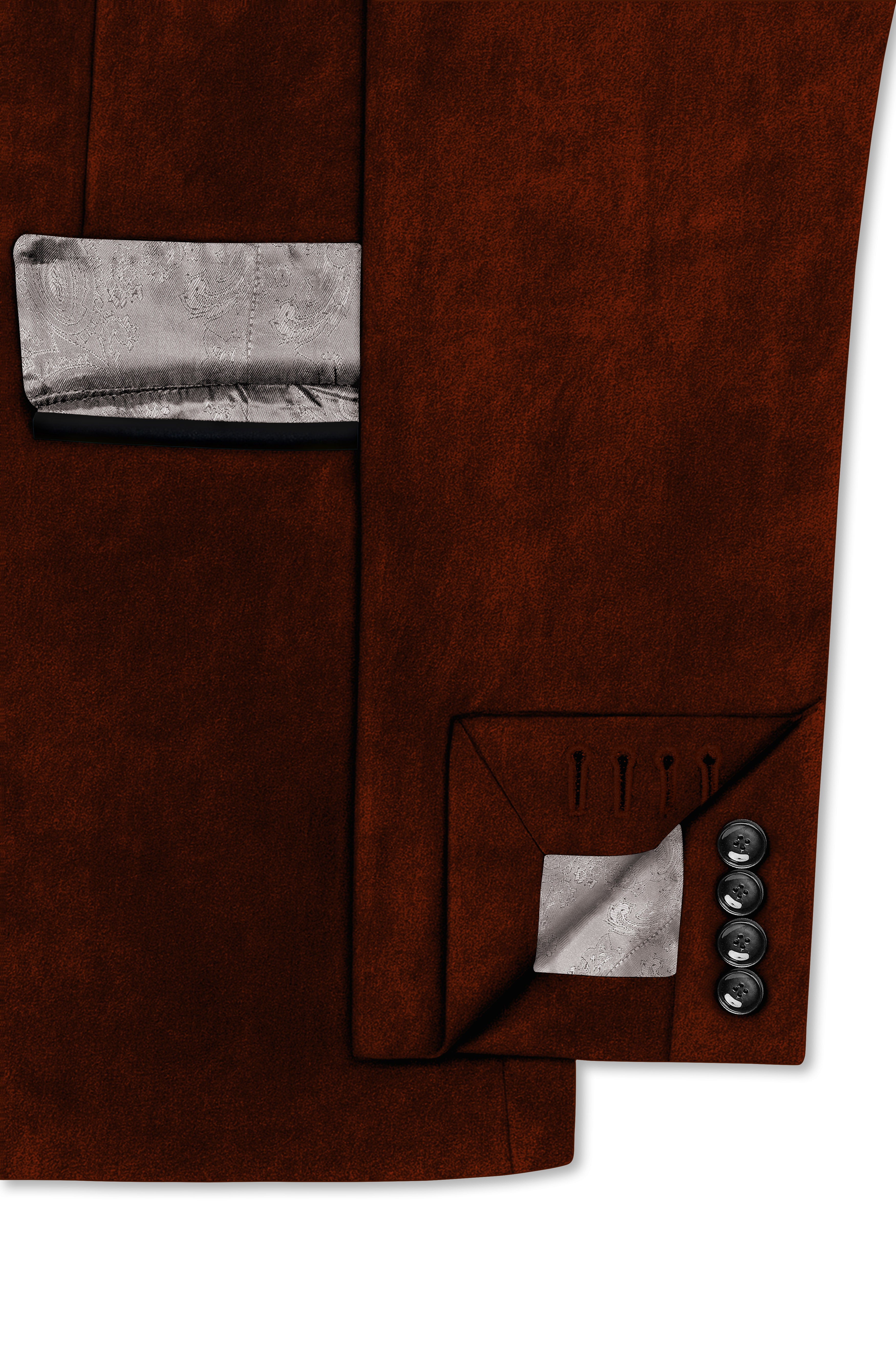 Eldor-Van Cleef Brown Velvet Peak Lapel Tuxedo Suit