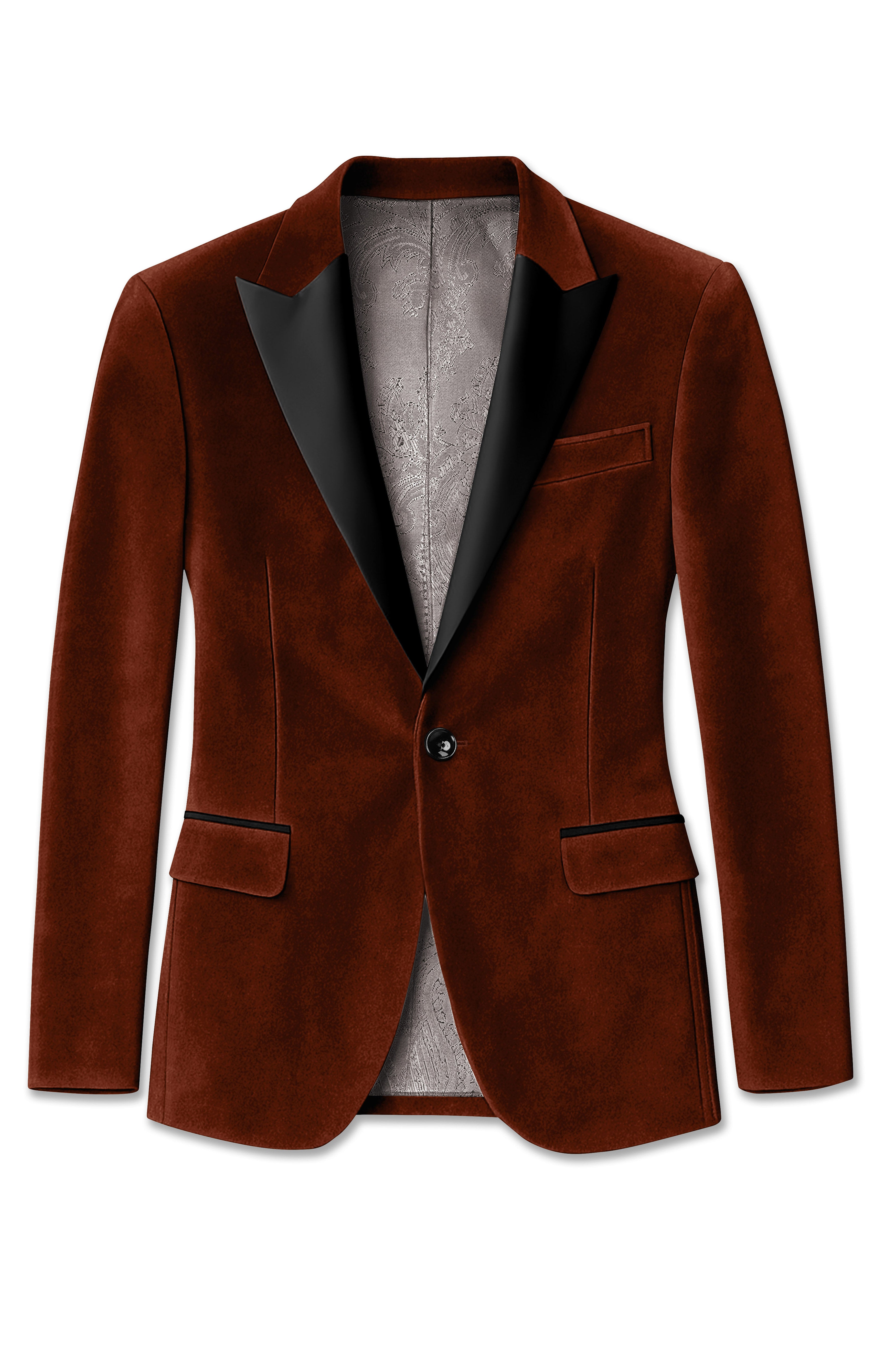 Eldor-Van Cleef Brown Velvet Peak Lapel Tuxedo Suit