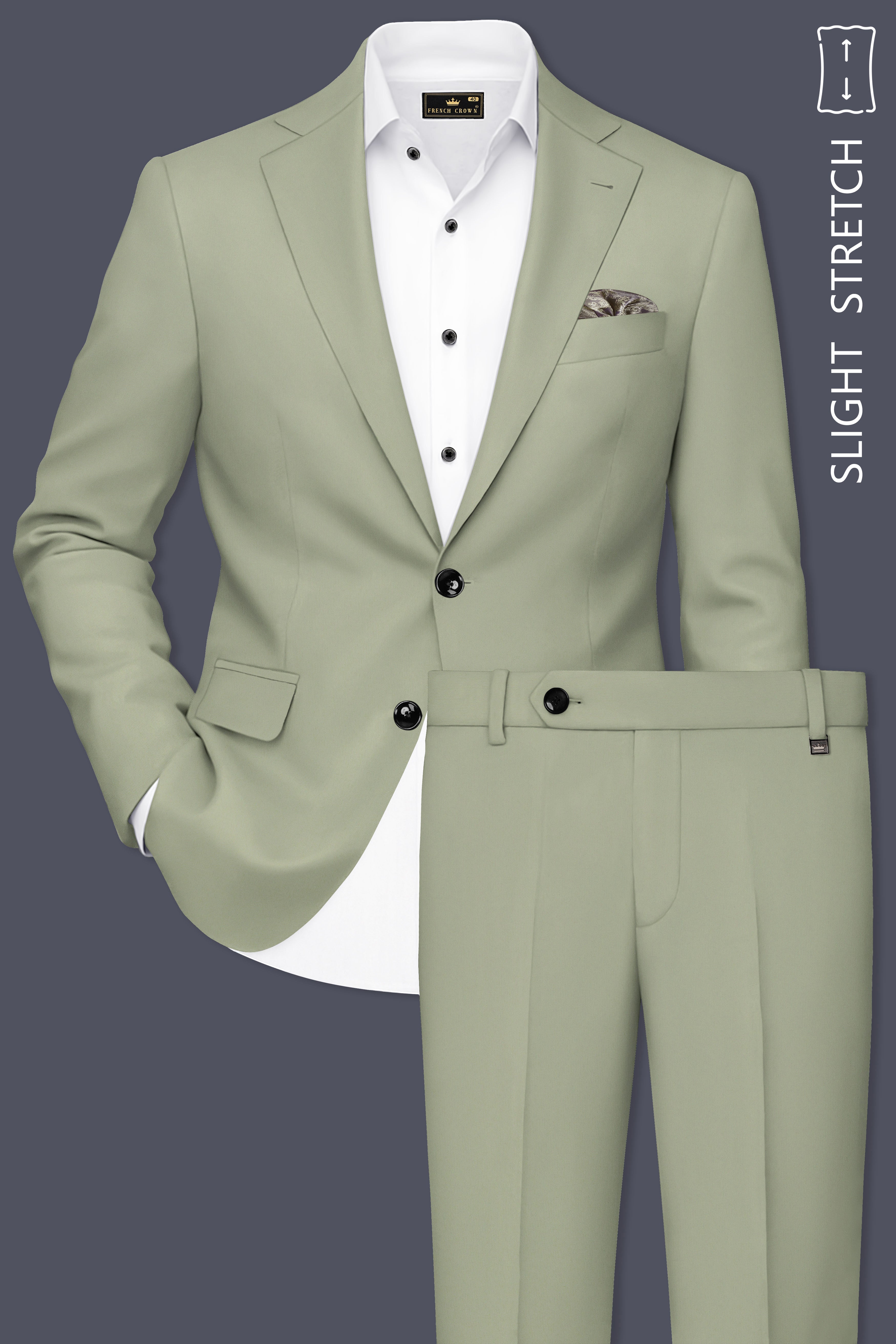 Verdan-Sage Green Slight Stretch Subtle Sheen Poly-Viscose Single Breasted Suit