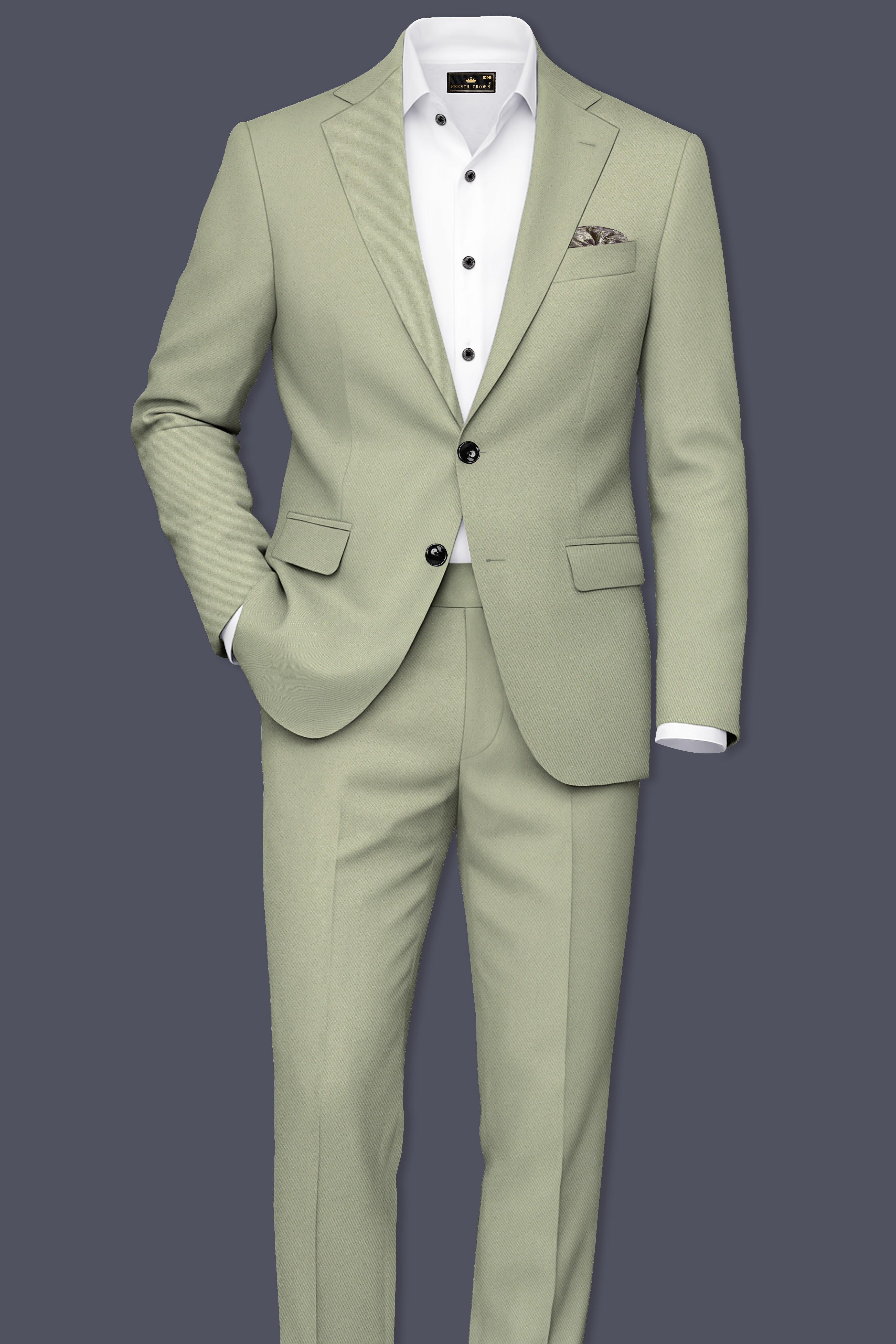 Verdan-Sage Green Slight Stretch Subtle Sheen Poly-Viscose Single Breasted Suit ST5475-SB-36, ST5475-SB-38, ST5475-SB-40, ST5475-SB-42, ST5475-SB-44, ST5475-SB-46, ST5475-SB-48, ST5475-SB-50, ST5475-SB-52, ST5475-SB-54, ST5475-SB-56, ST5475-SB-58, ST5475-SB-60
