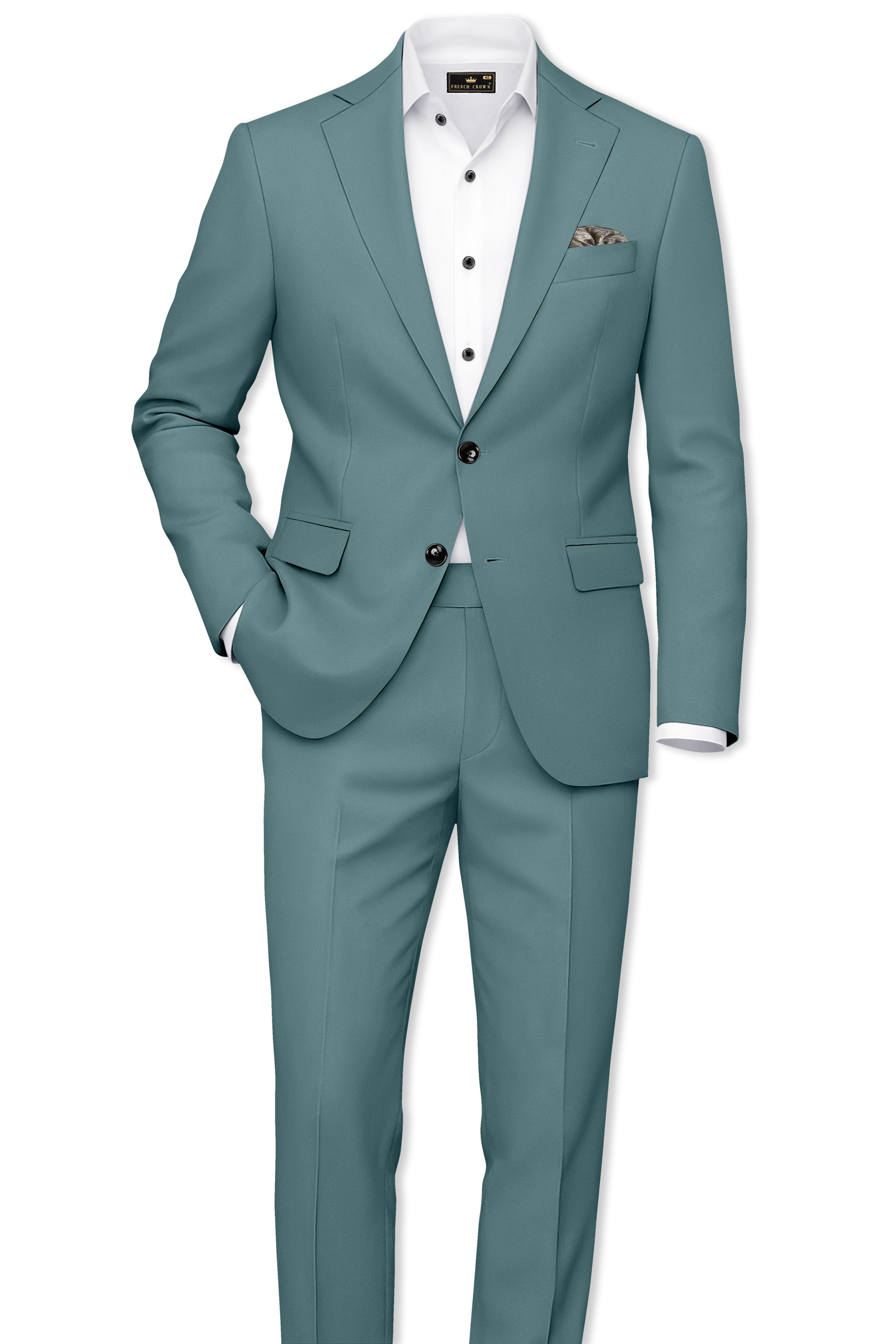 Emerald-Beetle Green Solid Premium Poly-Viscose Single Breasted Suit For Men . Emerald-Beetle Green Solid Premium Poly-Viscose Single Breasted Suit For Men .