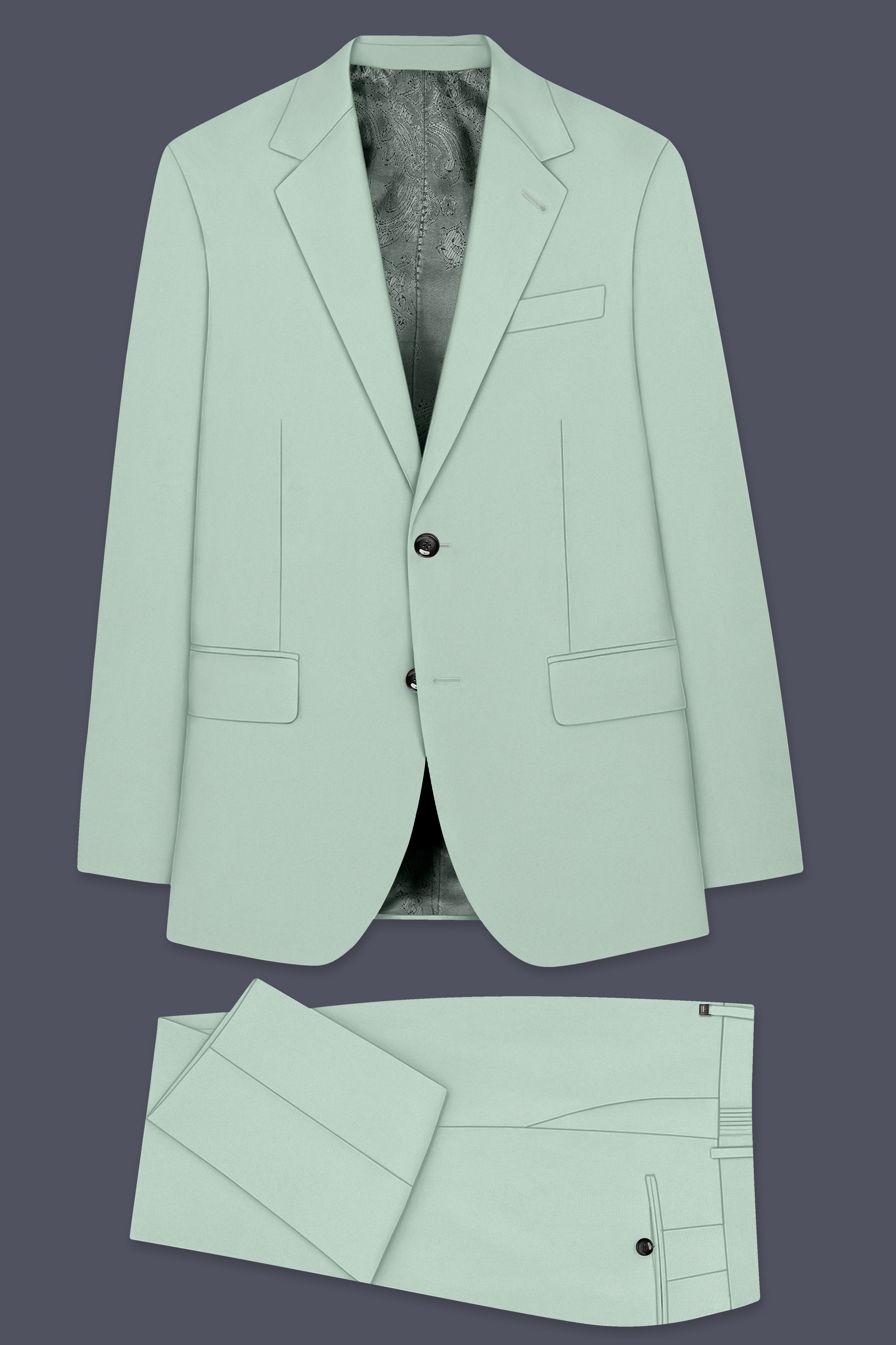 Umbra-Shadow Green Solid Premium Poly-Viscose Single Breasted Suit