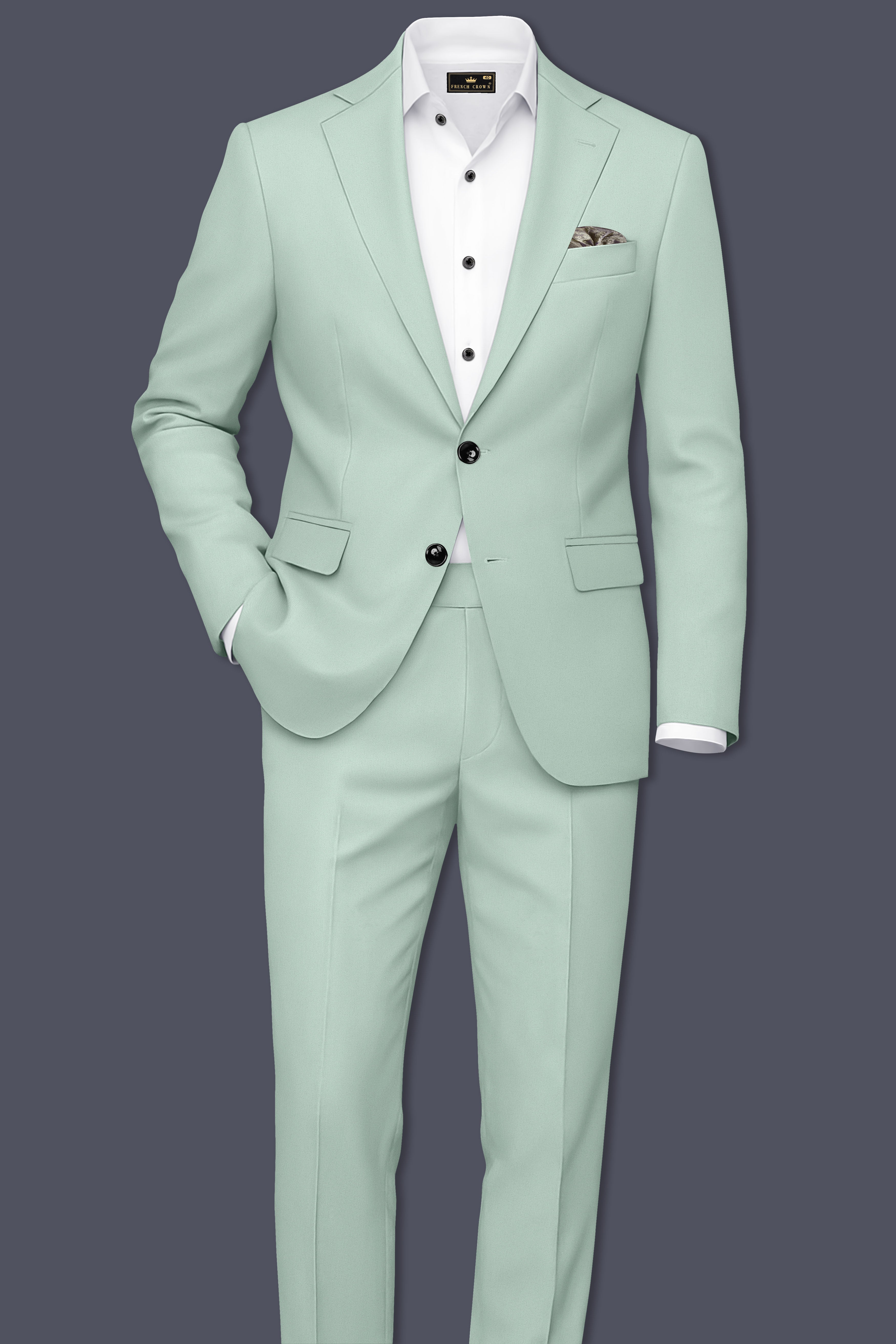 Umbra-Shadow Green Solid Premium Poly-Viscose Single Breasted Suit