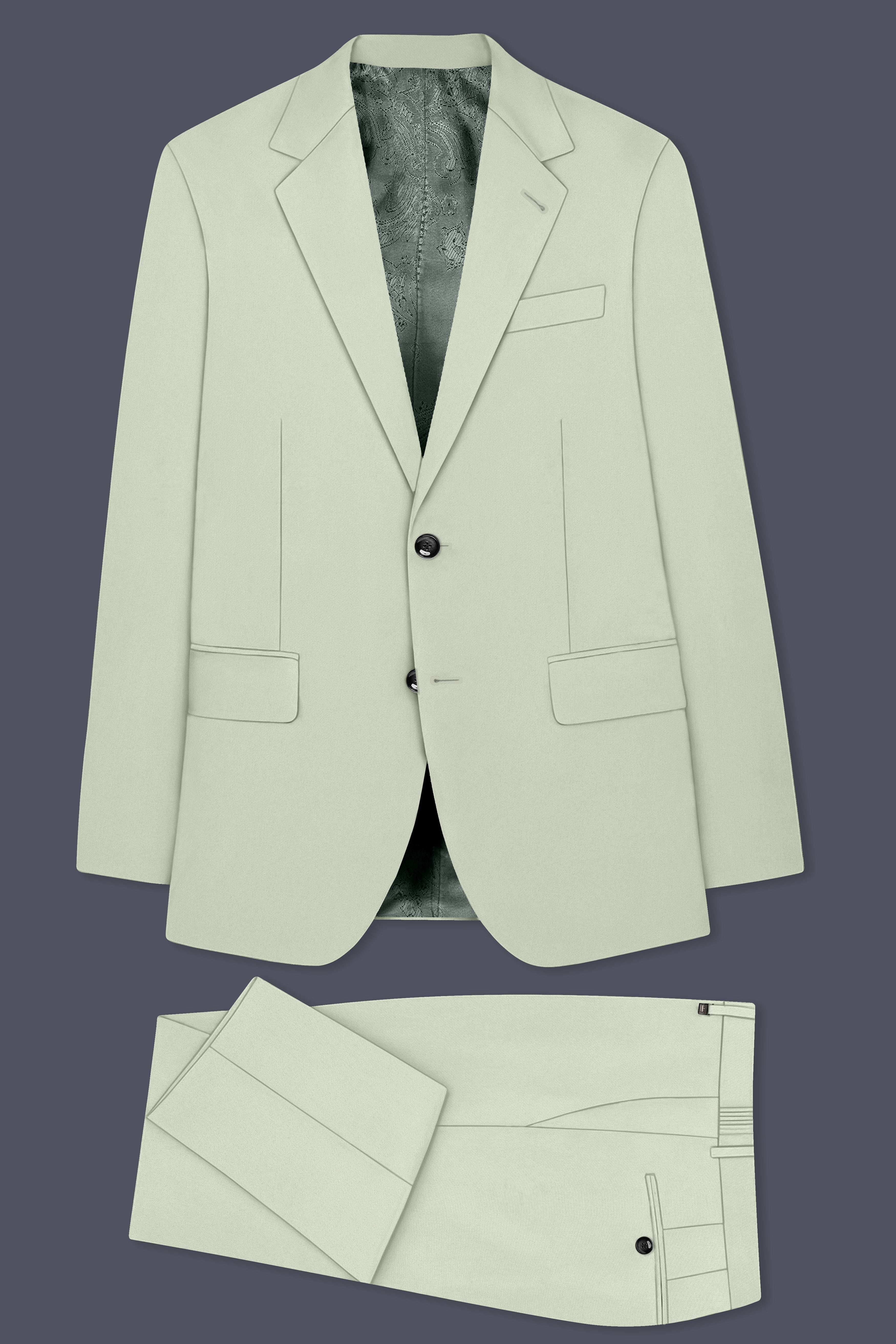 Breeze-Mint Green Solid Premium Poly-Viscose Single Breasted Suit