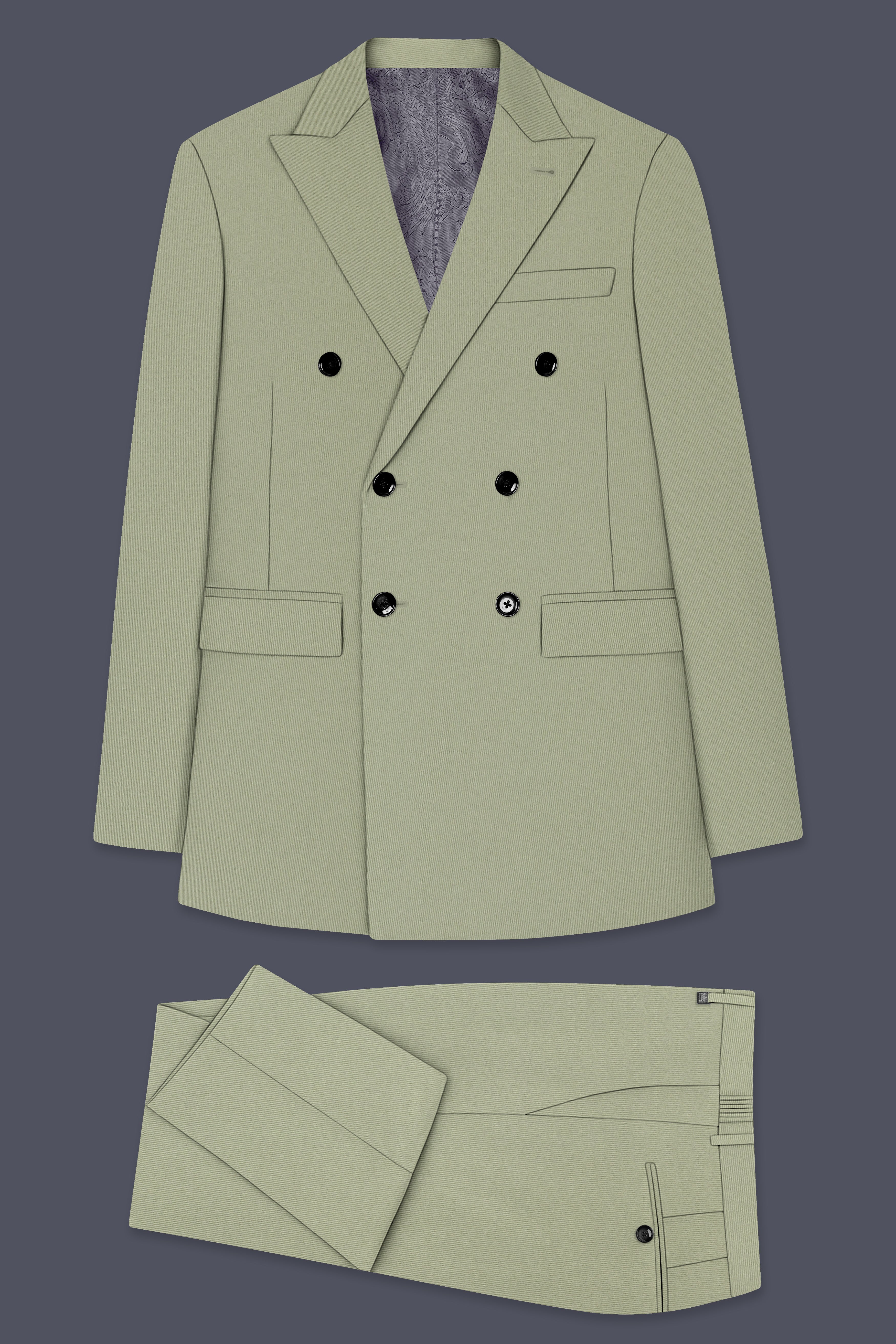 Verdan-Sage Green Slight Stretch Subtle Sheen Poly-Viscose Double Breasted Suit ST5489-DB-36, ST5489-DB-38, ST5489-DB-40, ST5489-DB-42, ST5489-DB-44, ST5489-DB-46, ST5489-DB-48, ST5489-DB-50, ST5489-DB-52, ST5489-DB-54, ST5489-DB-56, ST5489-DB-58, ST5489-DB-60
