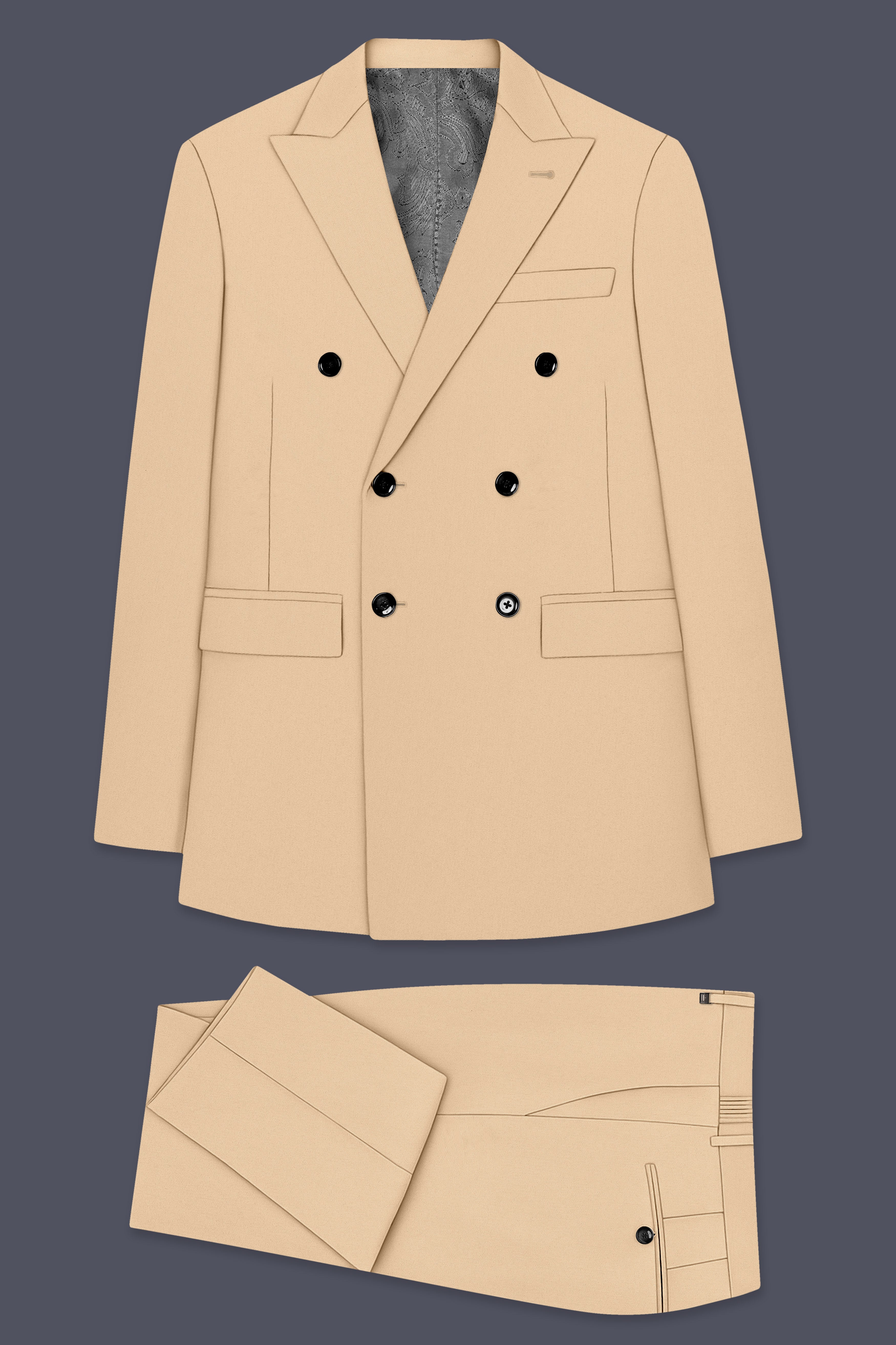 Ecru-Cashmere Cream Slight Stretch Subtle Sheen Poly-Viscose Double Breasted Suit ST5490-DB-36, ST5490-DB-38, ST5490-DB-40, ST5490-DB-42, ST5490-DB-44, ST5490-DB-46, ST5490-DB-48, ST5490-DB-50, ST5490-DB-52, ST5490-DB-54, ST5490-DB-56, ST5490-DB-58, ST5490-DB-60
