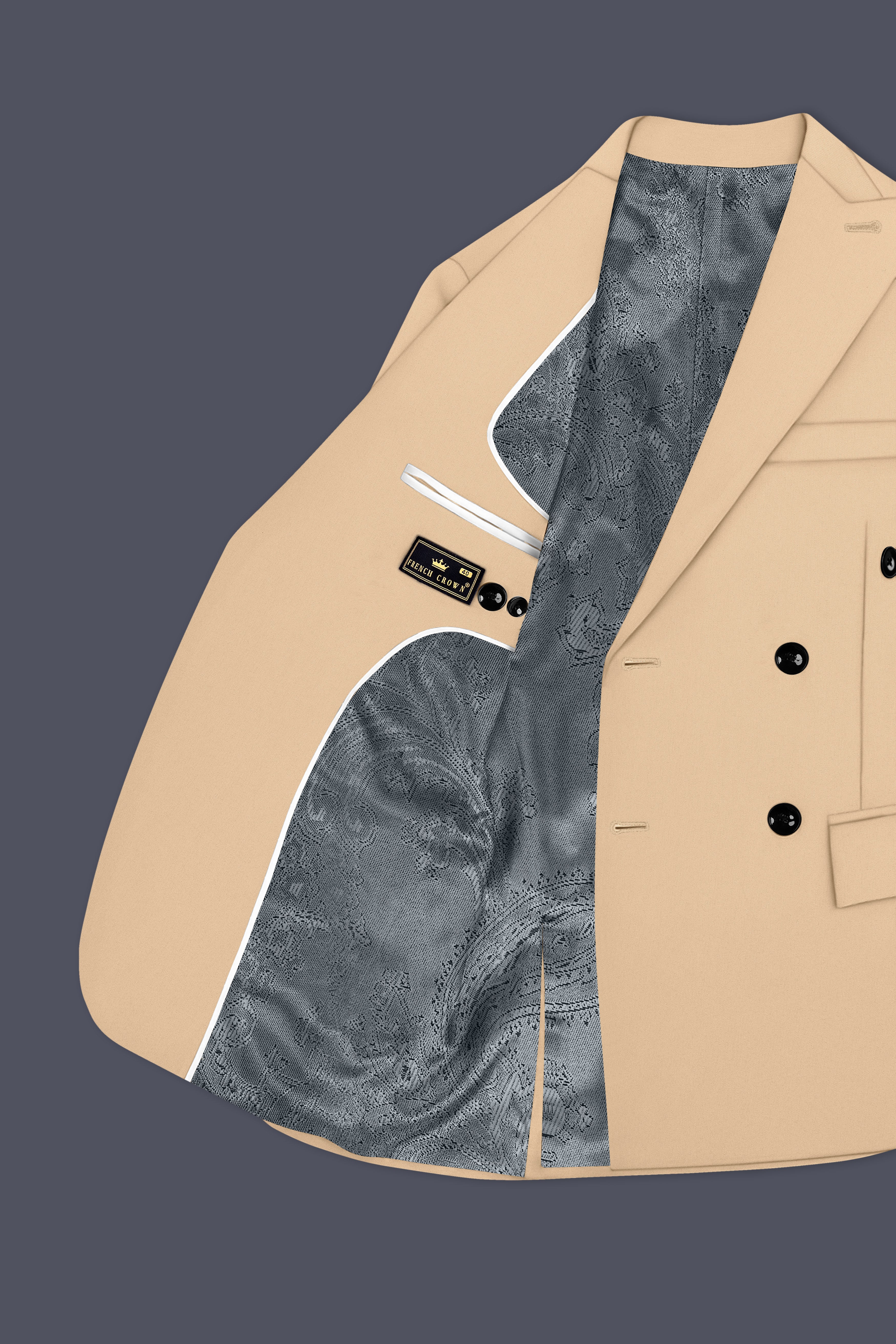 Ecru-Cashmere Cream Slight Stretch Subtle Sheen Poly-Viscose Double Breasted Suit ST5490-DB-36, ST5490-DB-38, ST5490-DB-40, ST5490-DB-42, ST5490-DB-44, ST5490-DB-46, ST5490-DB-48, ST5490-DB-50, ST5490-DB-52, ST5490-DB-54, ST5490-DB-56, ST5490-DB-58, ST5490-DB-60
