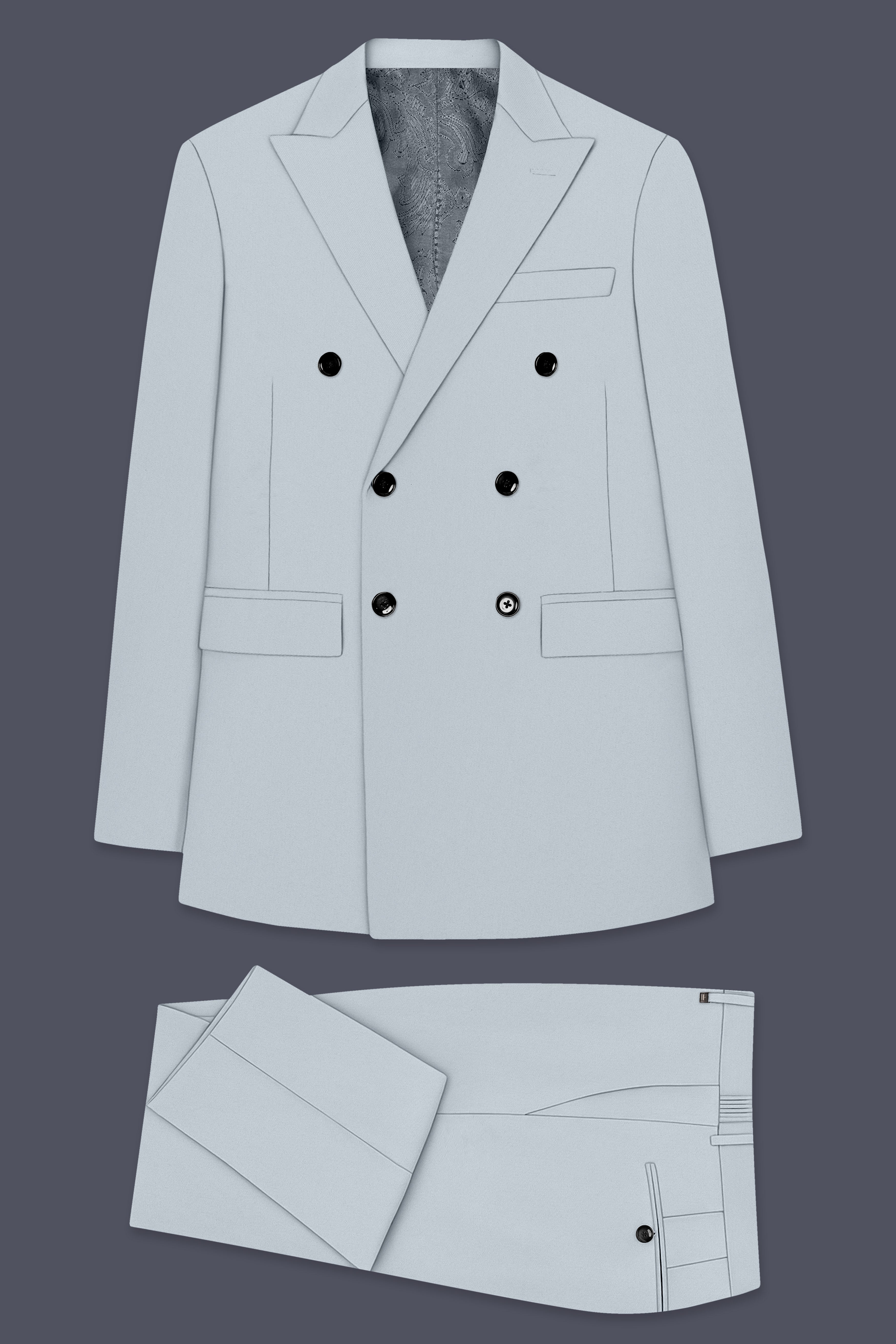 Dorian-Chalice Gray Slight Stretch Subtle Sheen Poly-Viscose Double Breasted Suit ST5494-DB-36, ST5494-DB-38, ST5494-DB-40, ST5494-DB-42, ST5494-DB-44, ST5494-DB-46, ST5494-DB-48, ST5494-DB-50, ST5494-DB-52, ST5494-DB-54, ST5494-DB-56, ST5494-DB-58, ST5494-DB-60

