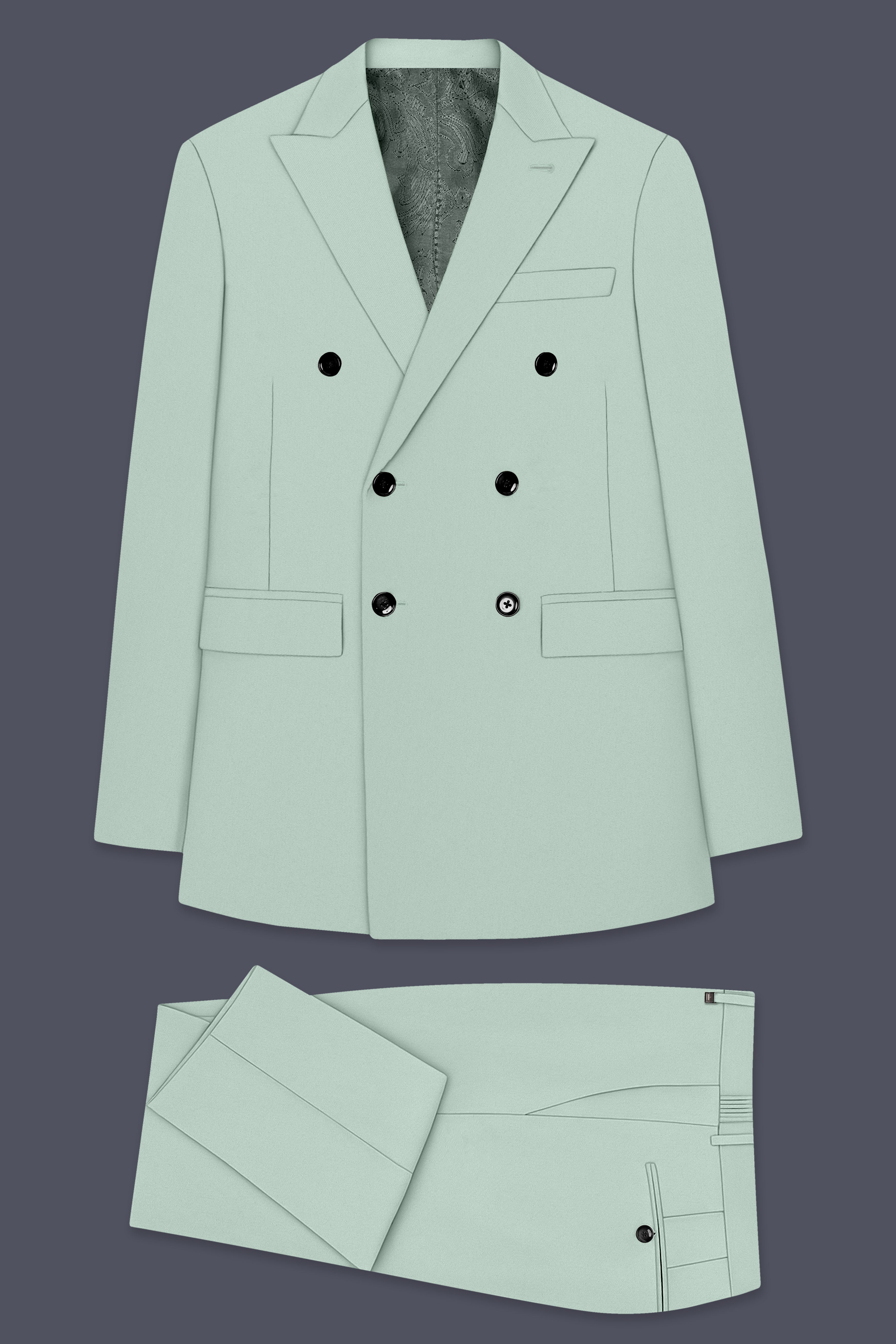 Umbra-Shadow Green Slight Stretch Subtle Sheen Poly-Viscose Double Breasted Suit