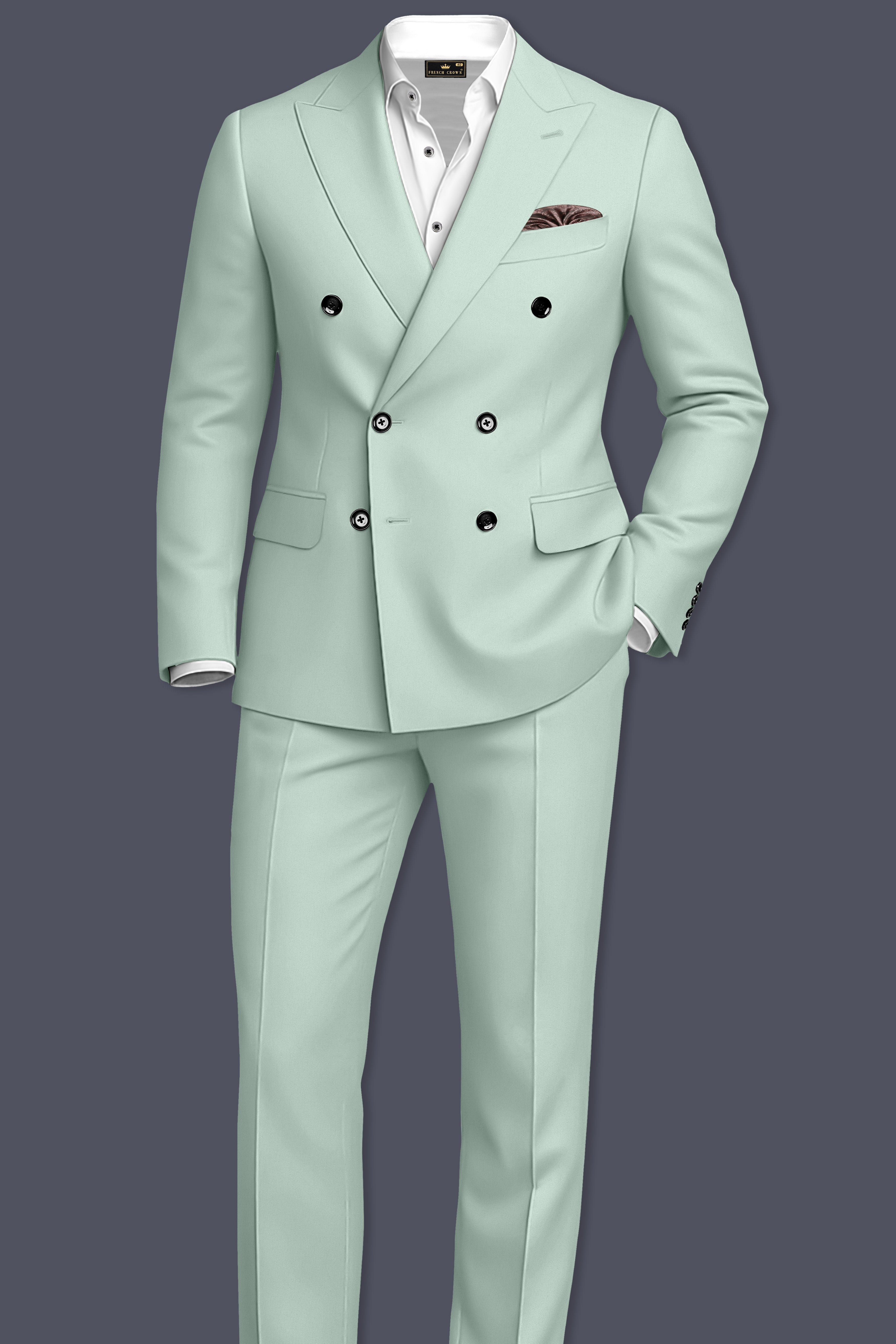 Umbra-Shadow Green Slight Stretch Subtle Sheen Poly-Viscose Double Breasted Suit