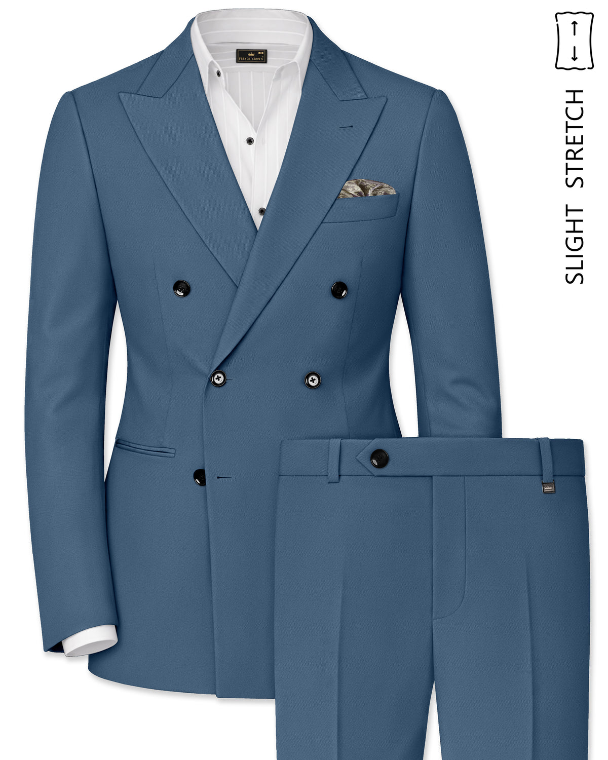 Azure-Nile Blue Solid Premium Poly-Viscose Double Breasted Suit For Men.