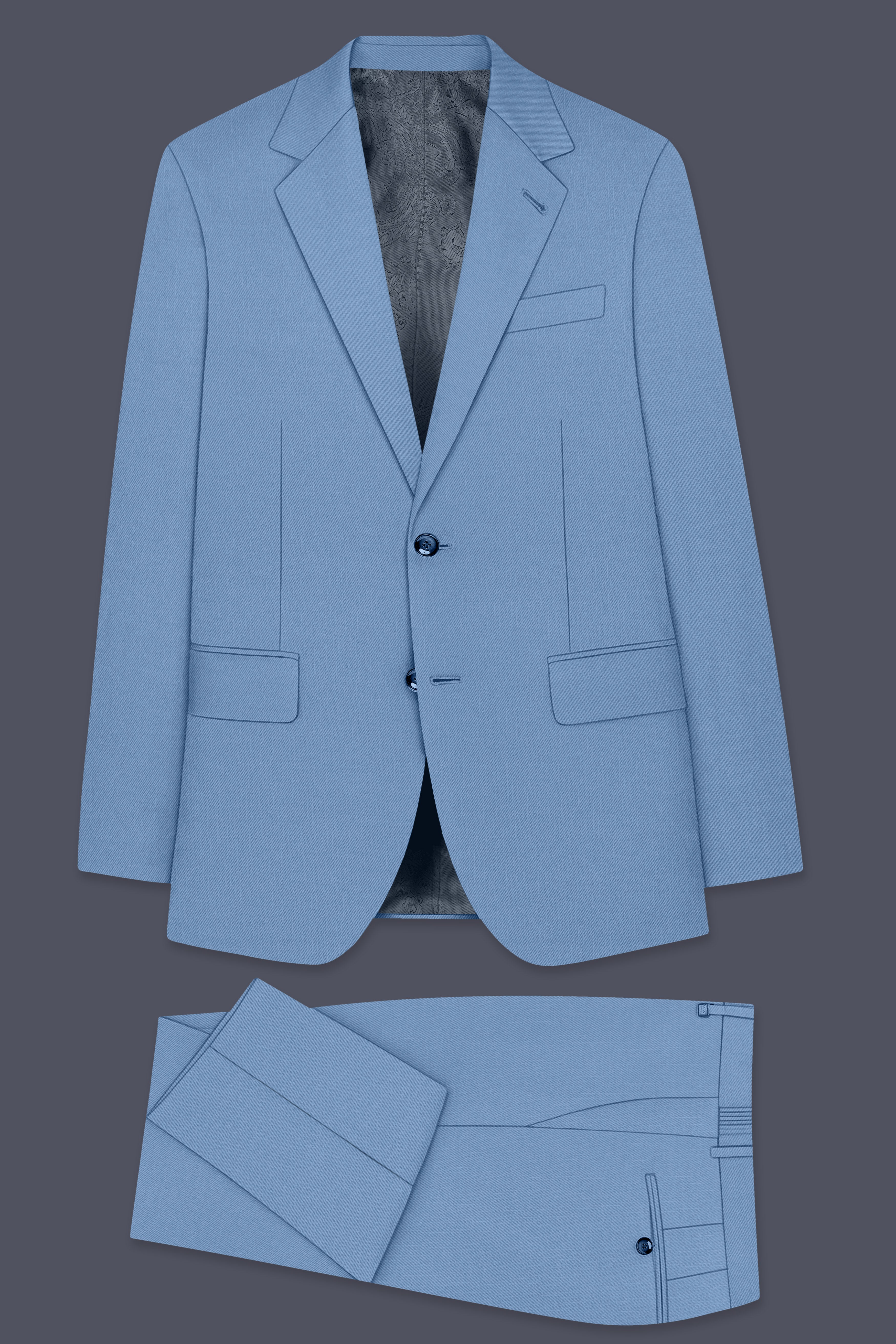 Azure-Glaucous Blue Wool Rich Slight Stretch Single Breasted Suit ST5499-SB-36, ST5499-SB-38, ST5499-SB-40, ST5499-SB-42, ST5499-SB-44, ST5499-SB-46, ST5499-SB-48, ST5499-SB-50, ST5499-SB-52, ST5499-SB-54, ST5499-SB-56, ST5499-SB-58, ST5499-SB-60
