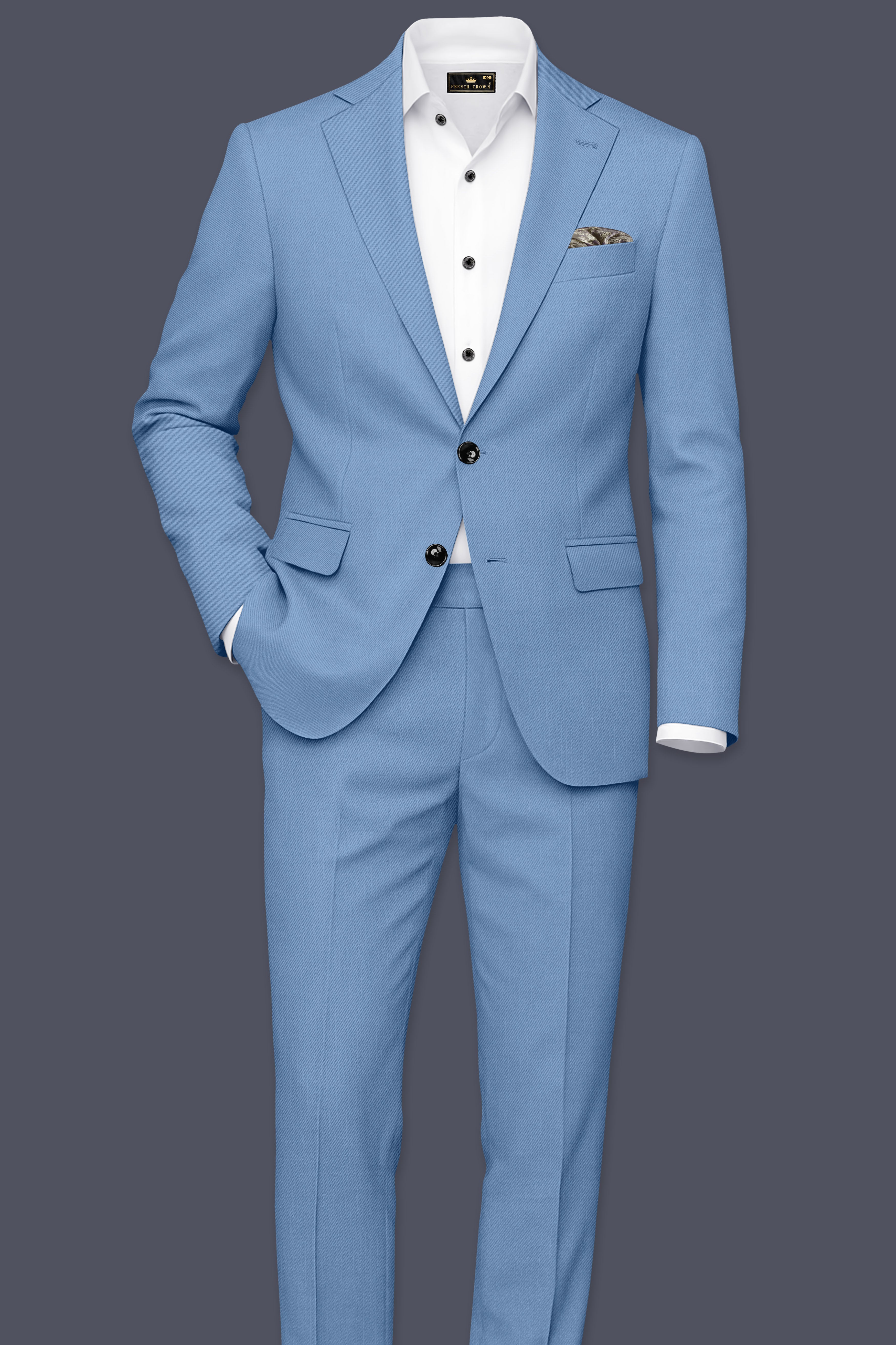 Azure-Glaucous Blue Wool Rich Slight Stretch Single Breasted Suit ST5499-SB-36, ST5499-SB-38, ST5499-SB-40, ST5499-SB-42, ST5499-SB-44, ST5499-SB-46, ST5499-SB-48, ST5499-SB-50, ST5499-SB-52, ST5499-SB-54, ST5499-SB-56, ST5499-SB-58, ST5499-SB-60
