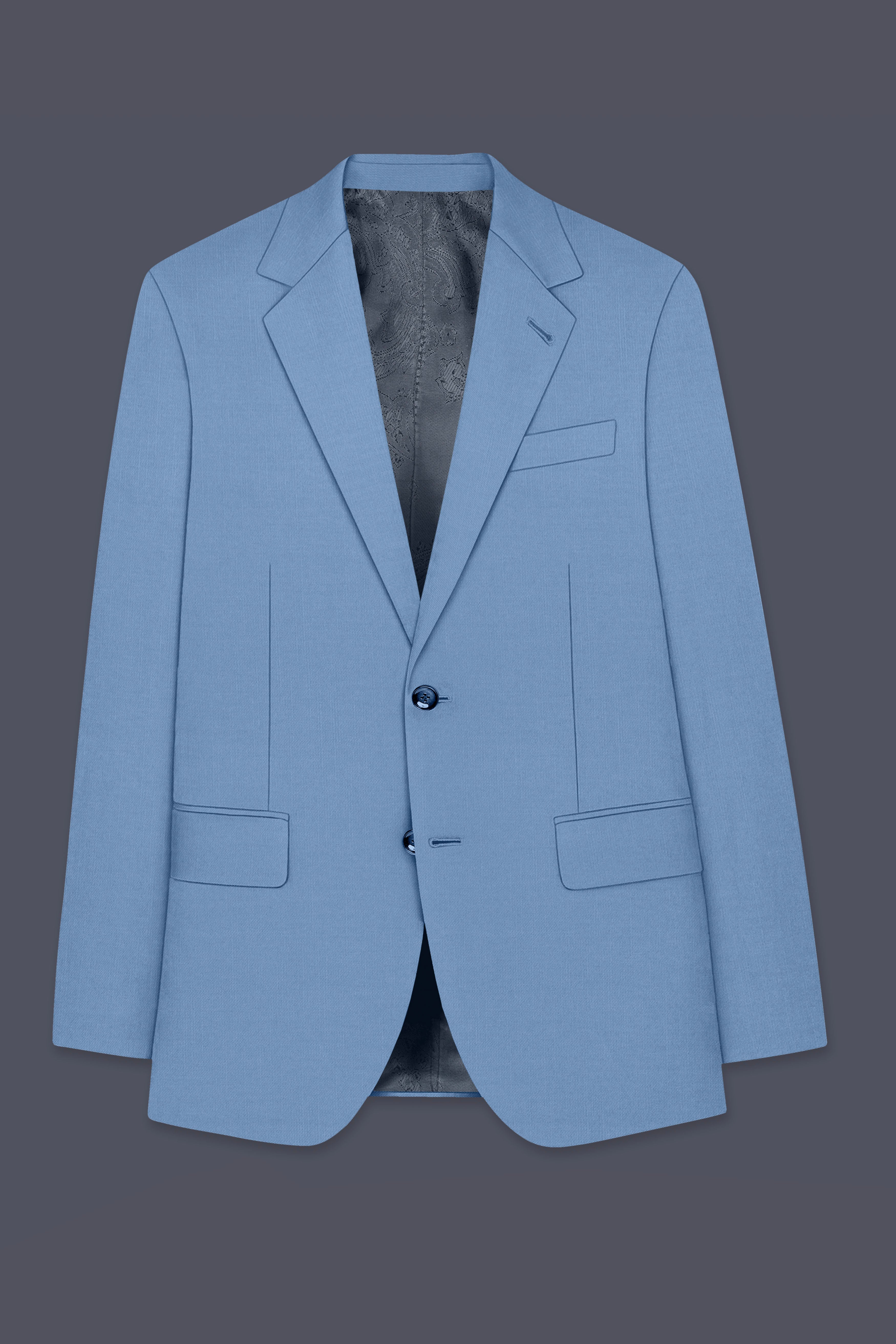 Azure-Glaucous Blue Wool Rich Slight Stretch Single Breasted Suit ST5499-SB-36, ST5499-SB-38, ST5499-SB-40, ST5499-SB-42, ST5499-SB-44, ST5499-SB-46, ST5499-SB-48, ST5499-SB-50, ST5499-SB-52, ST5499-SB-54, ST5499-SB-56, ST5499-SB-58, ST5499-SB-60
