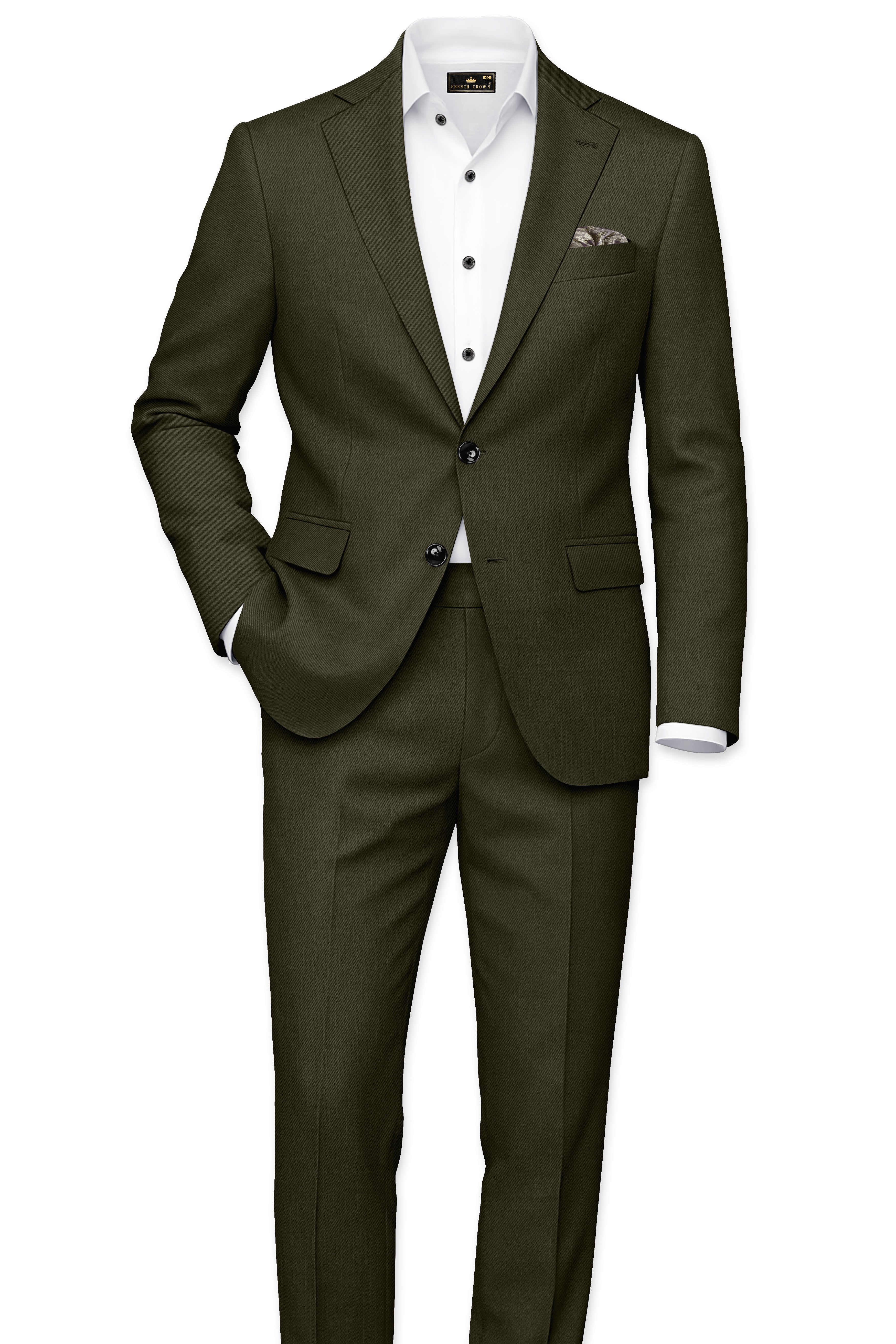 Mossley-Rangoon Green Wool Rich Slight Stretch Single Breasted Suit ST5500-SB-36, ST5500-SB-38, ST5500-SB-40, ST5500-SB-42, ST5500-SB-44, ST5500-SB-46, ST5500-SB-48, ST5500-SB-50, ST5500-SB-52, ST5500-SB-54, ST5500-SB-56, ST5500-SB-58, ST5500-SB-60
