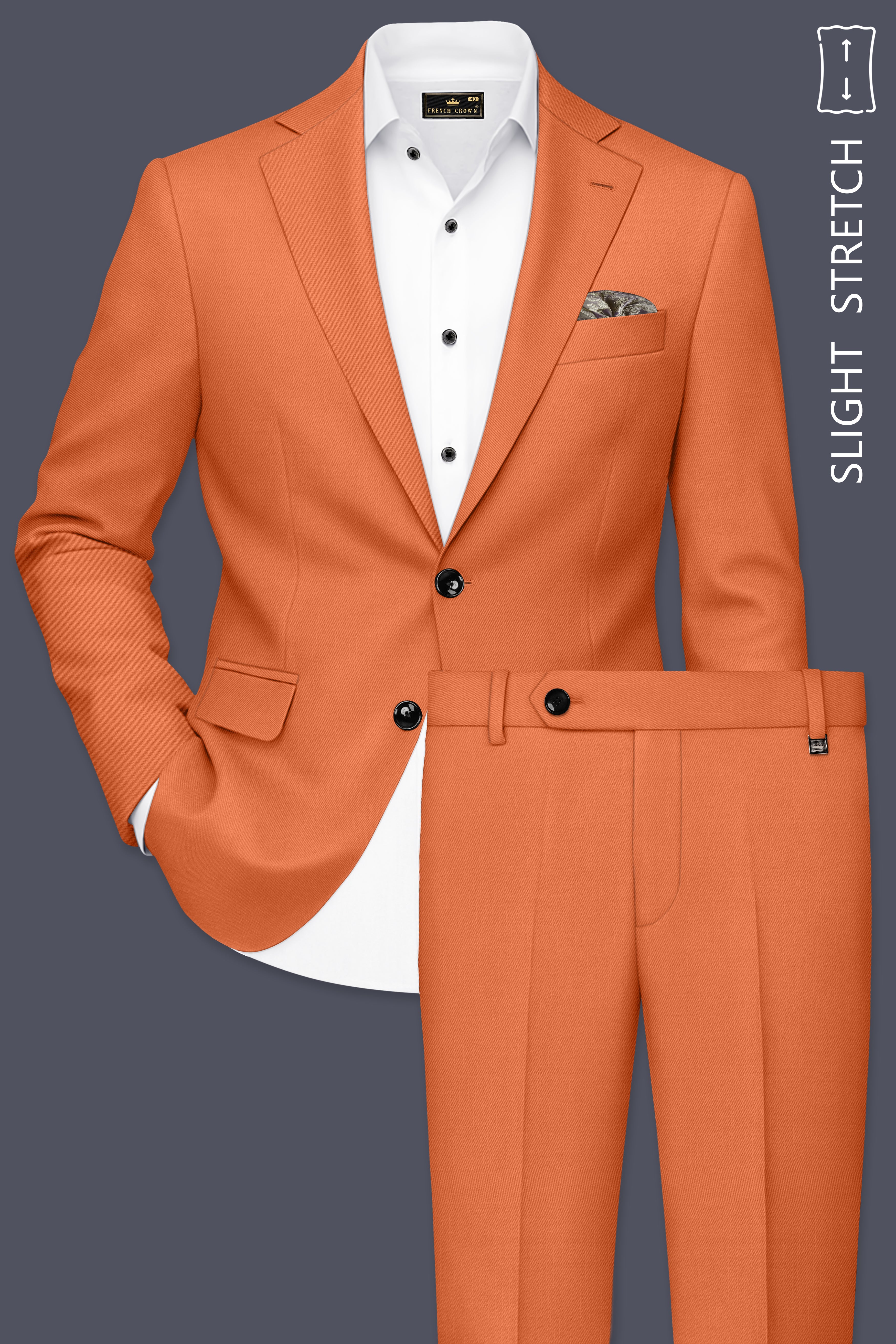 Prestige-Tuscany Orange Solid Premium Wool Rich Single Breasted