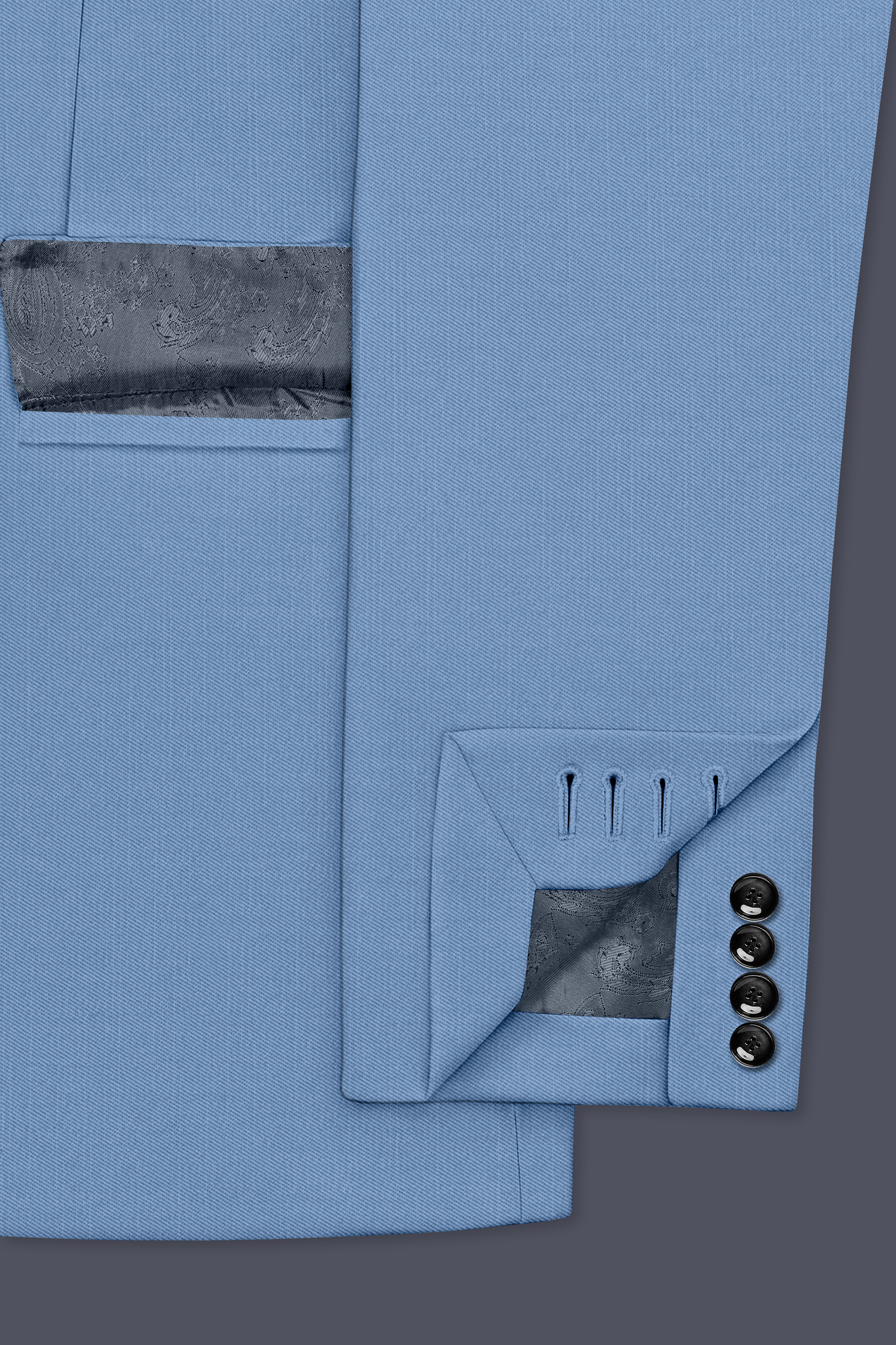 Azure-Glaucous Blue Wool Rich Slight Stretch Double Breasted Suit
