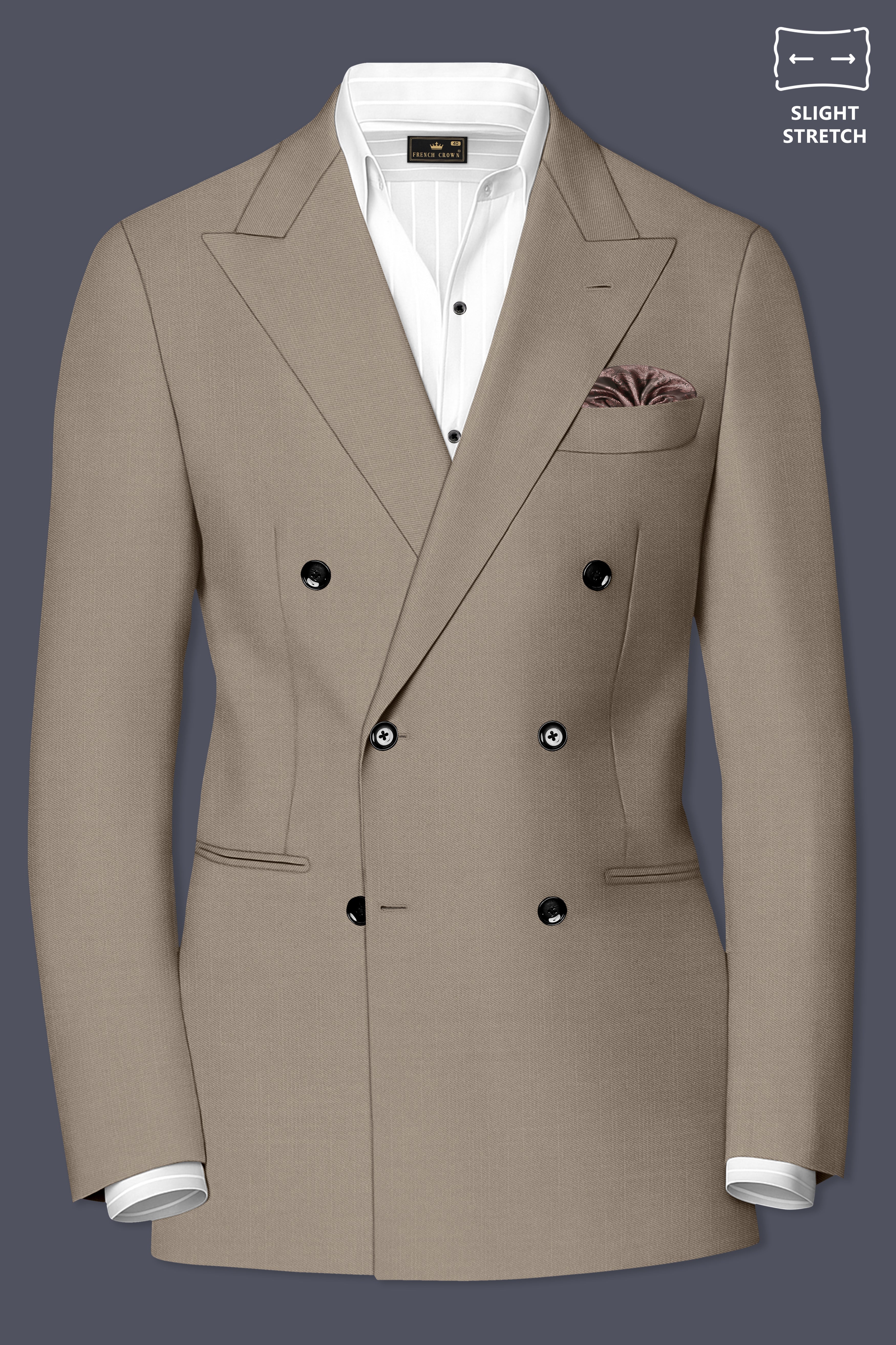 Umber-Stonewall Brown Wool Rich Slight Stretch Double Breasted Suit