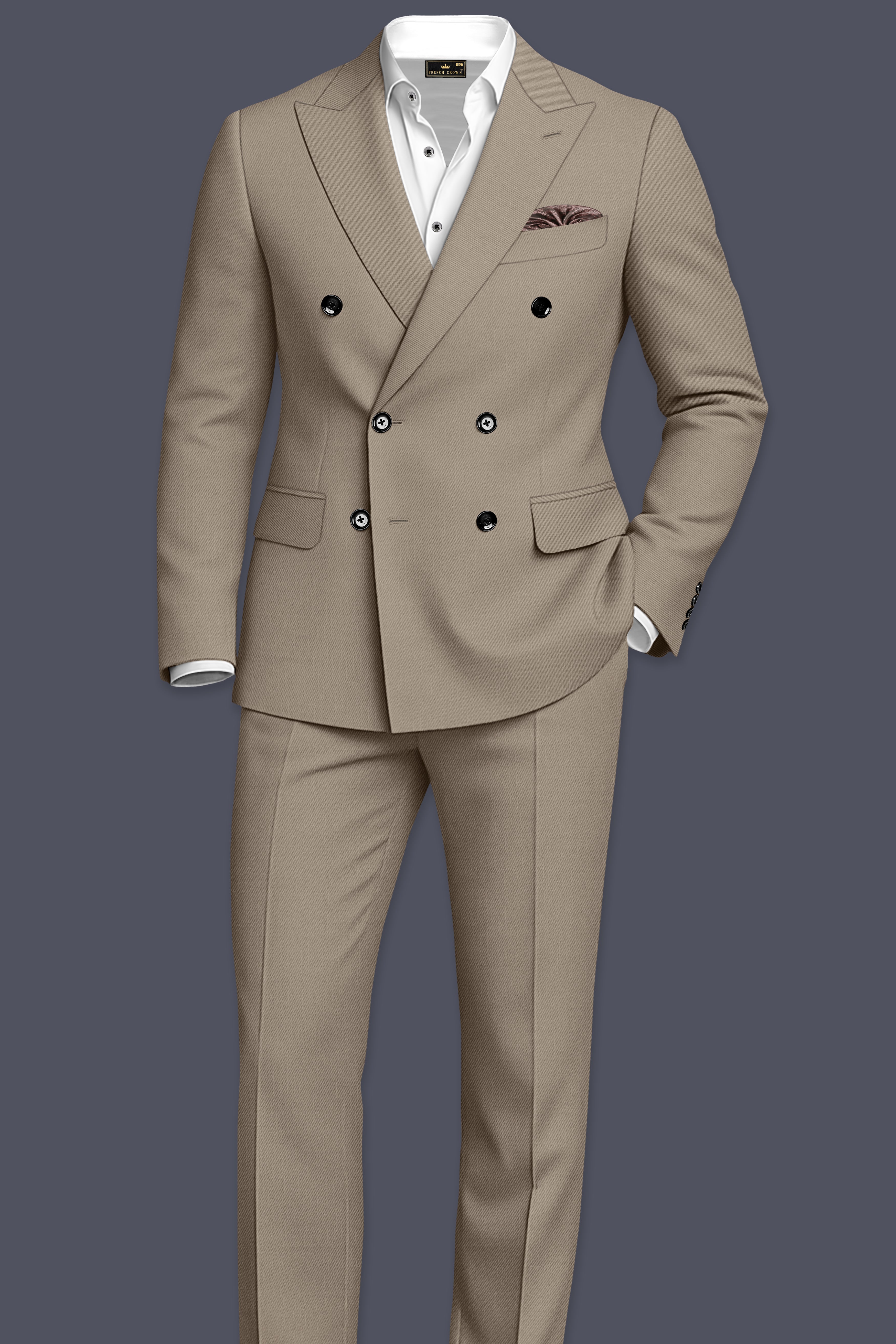 Umber-Stonewall Brown Wool Rich Slight Stretch Double Breasted Suit