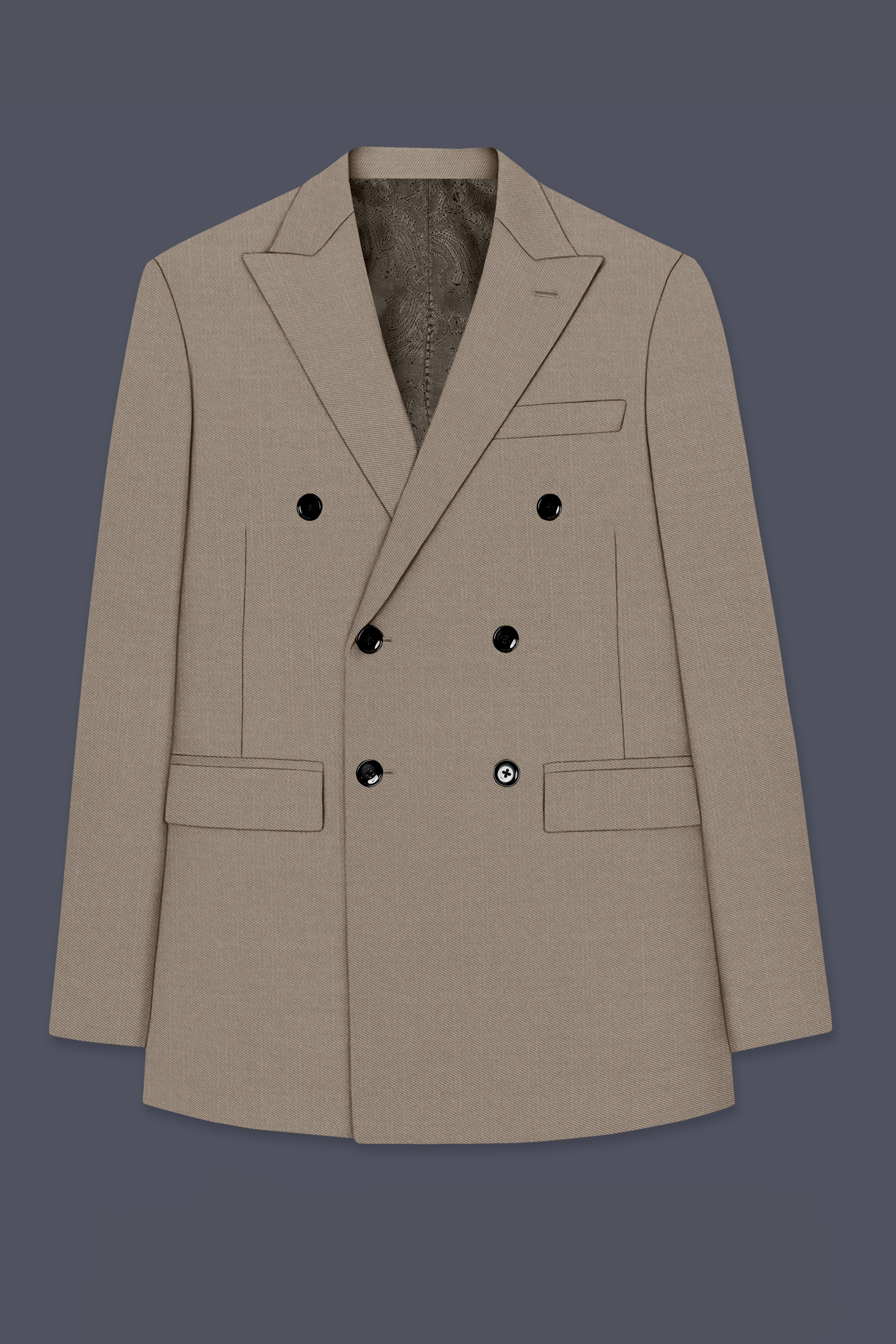 Umber-Stonewall Brown Wool Rich Slight Stretch Double Breasted Suit