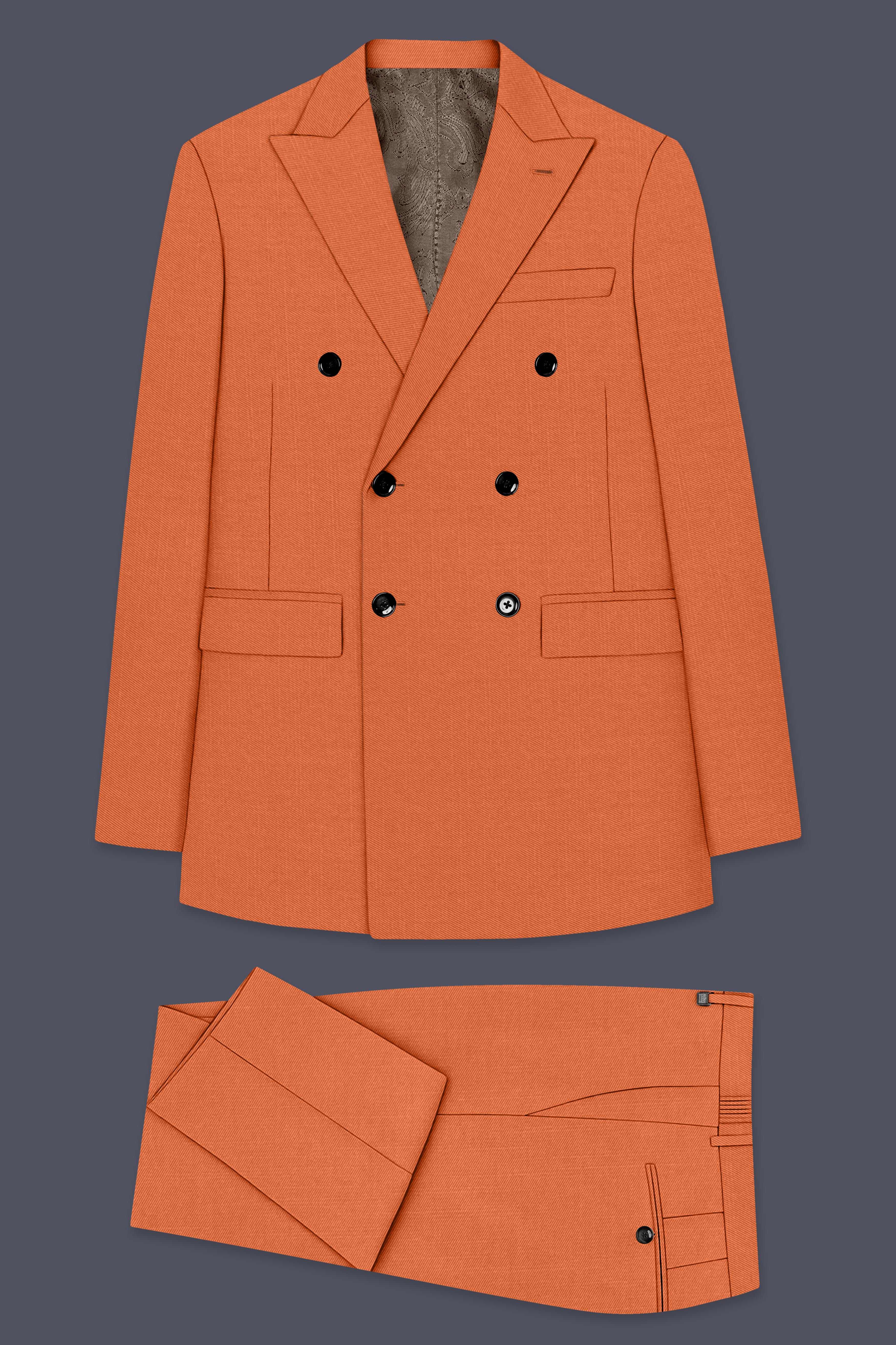 Prestige-Tuscany Orange Solid Premium Wool Rich Double Breasted