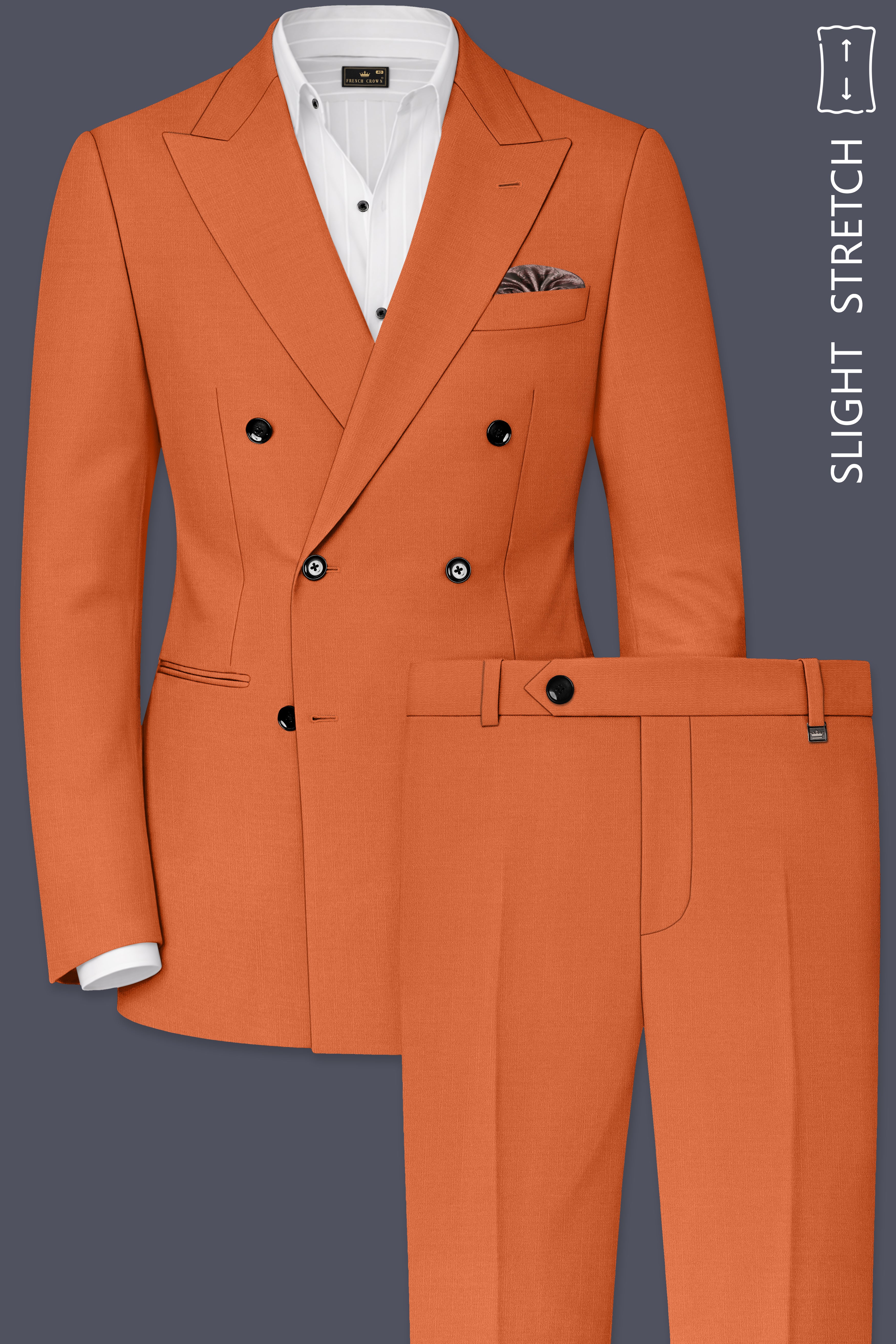 Prestige-Tuscany Orange Solid Premium Wool Rich Double Breasted