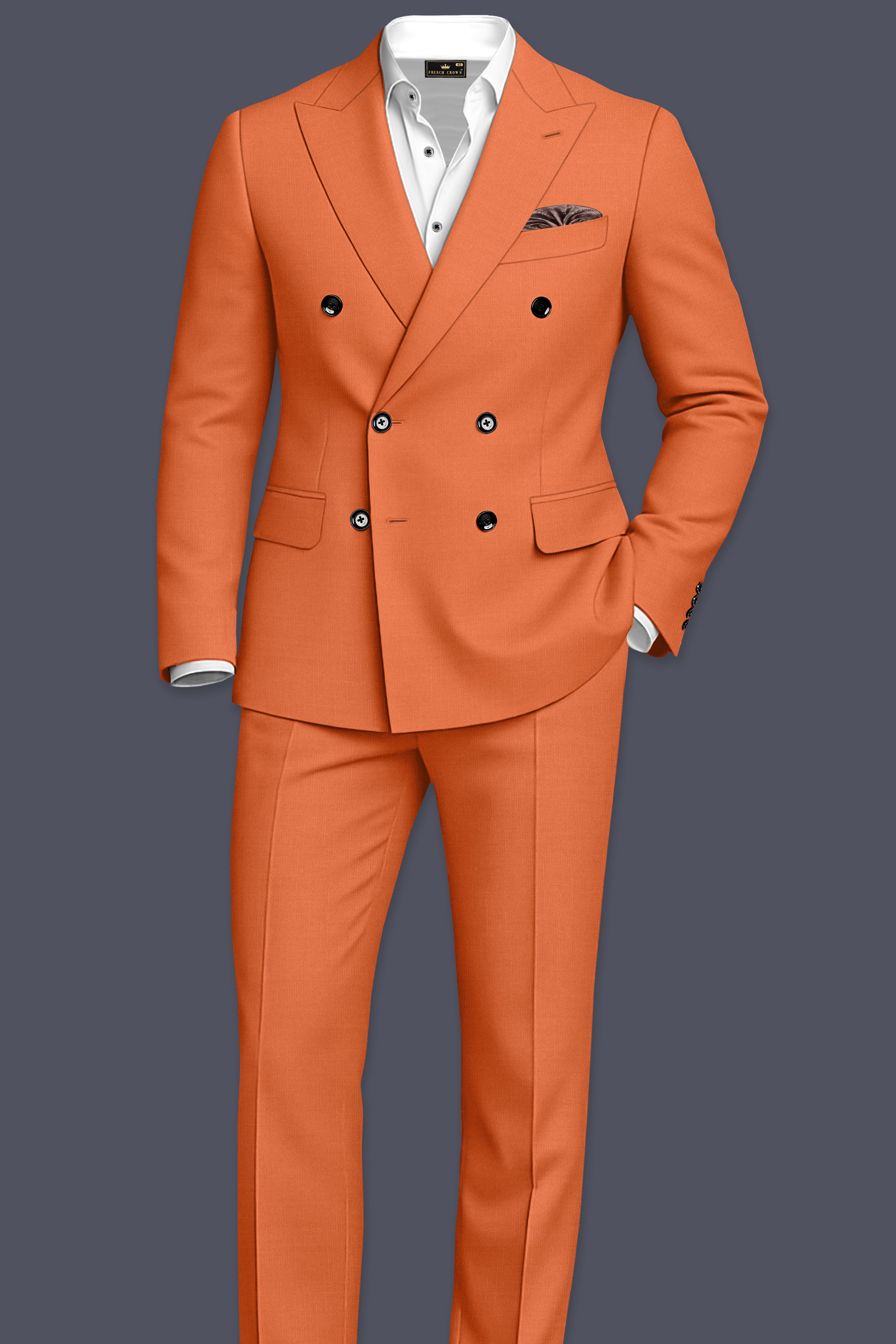 Prestige-Tuscany Orange Wool Rich Slight Stretch Double Breasted Suit ST5515-DB-36, ST5515-DB-38, ST5515-DB-40, ST5515-DB-42, ST5515-DB-44, ST5515-DB-46, ST5515-DB-48, ST5515-DB-50, ST5515-DB-52, ST5515-DB-54, ST5515-DB-56, ST5515-DB-58, ST5515-DB-60
