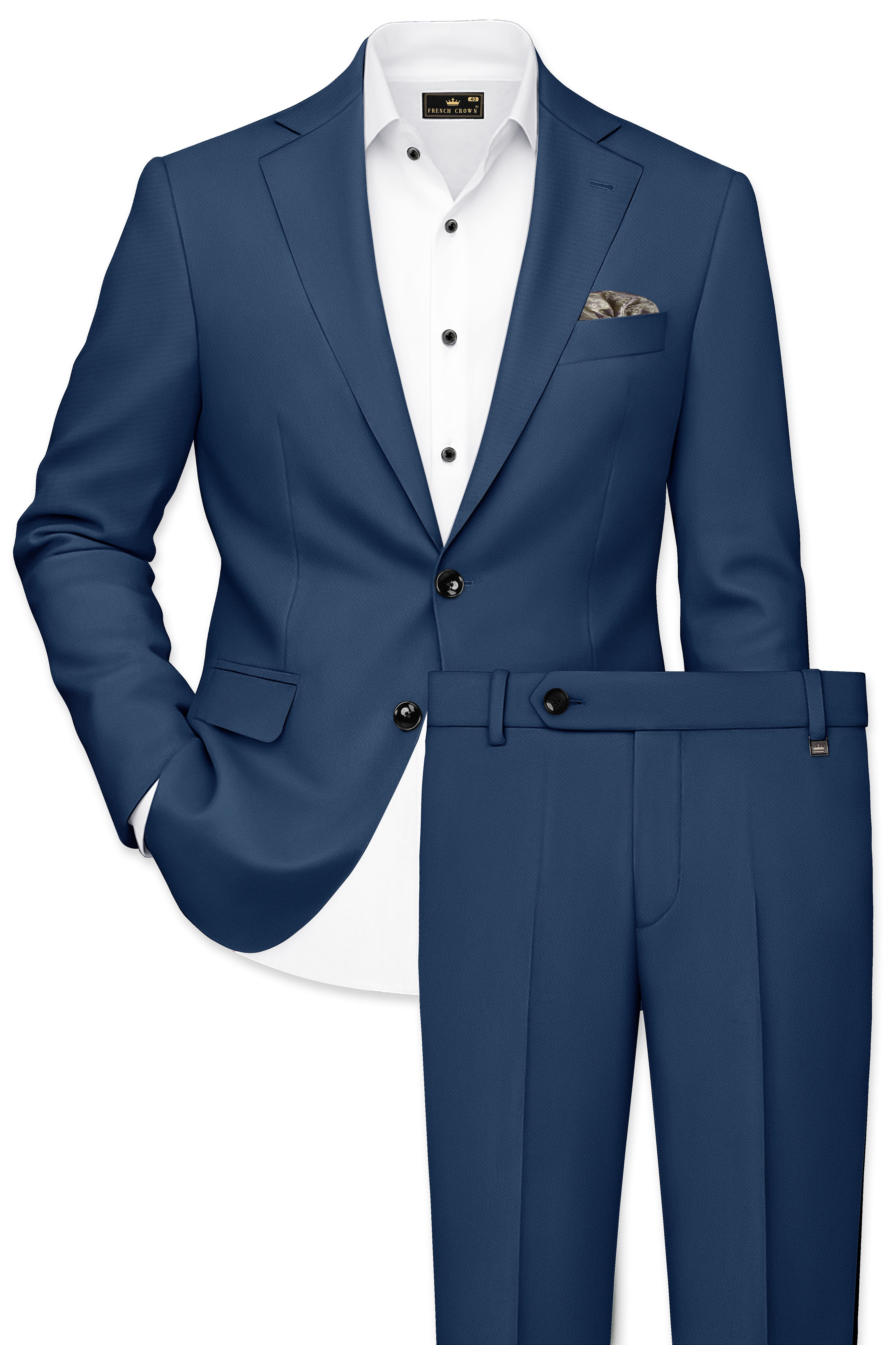 Azuron-Rhino Blue Slight Stretch Subtle Sheen Poly-Viscose Single Breasted Suit
