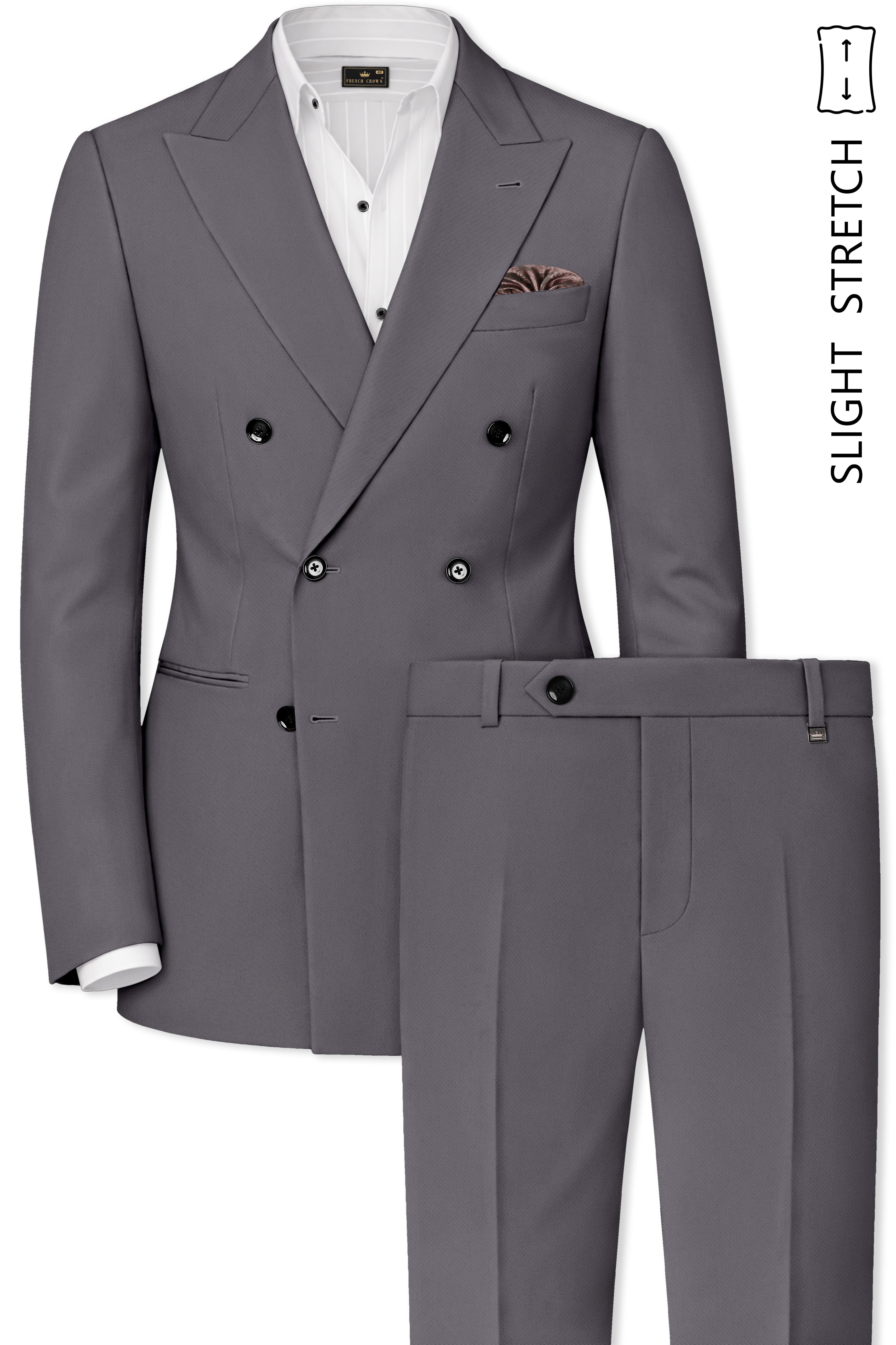 Veltrix-Fuscous Gray Slight Stretch Subtle Sheen Poly-Viscose Double Breasted Suit